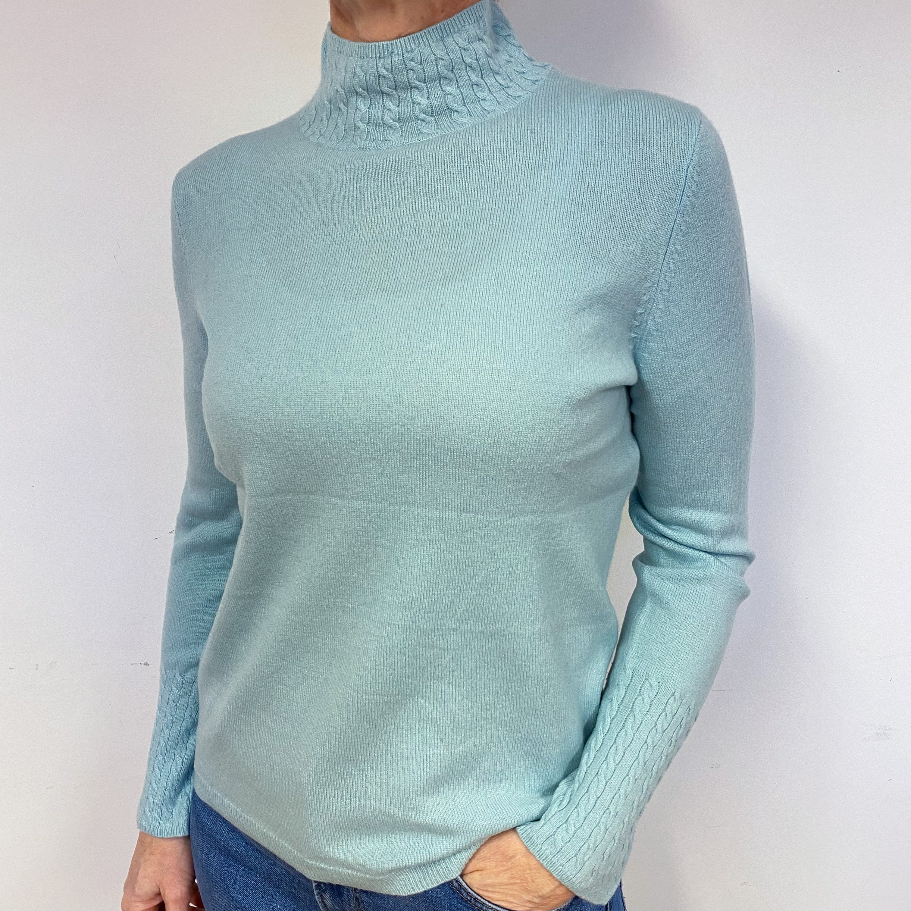Mint Green Cashmere Turtle Neck Jumper Medium