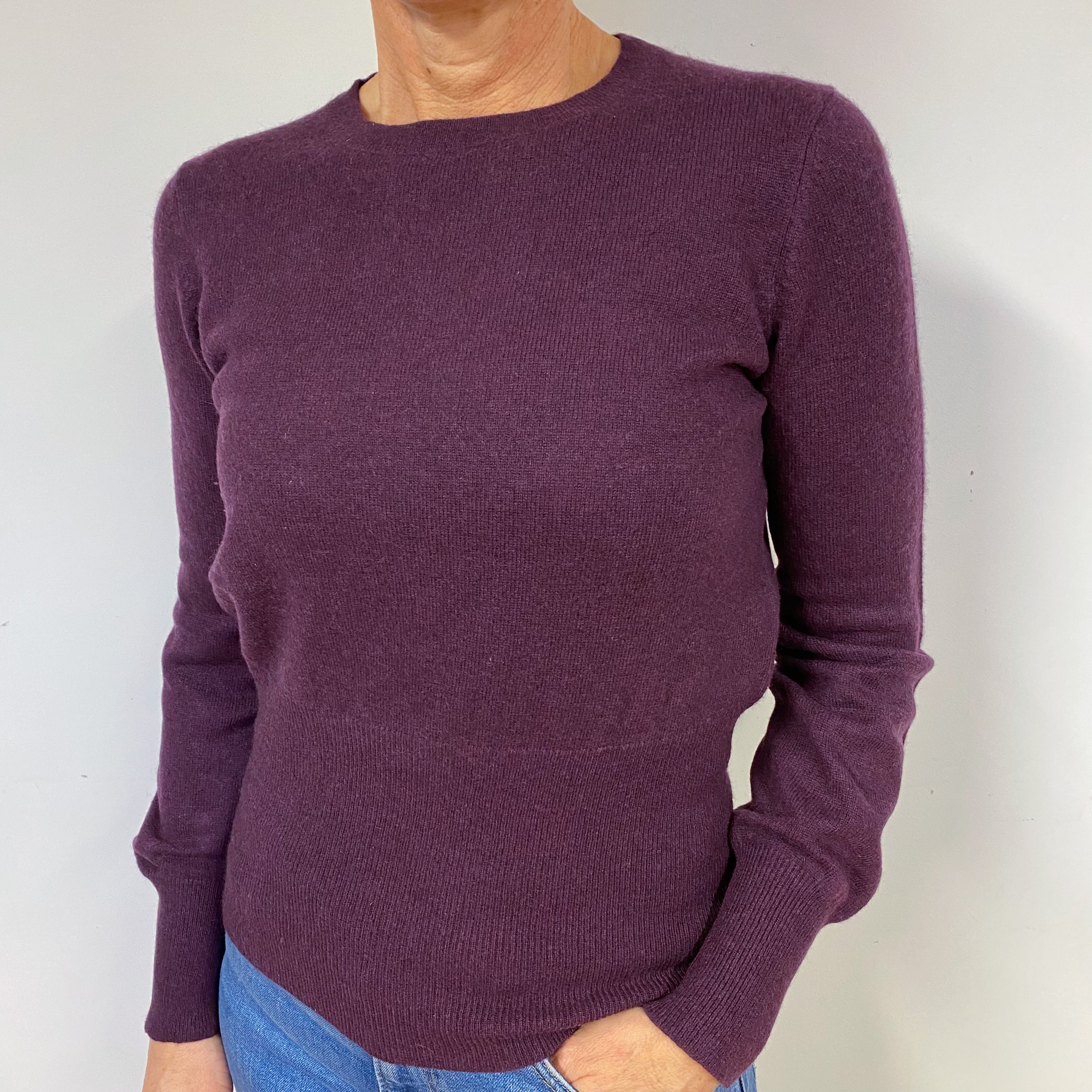Aubergine Purple Cashmere Crew Neck Jumper Medium
