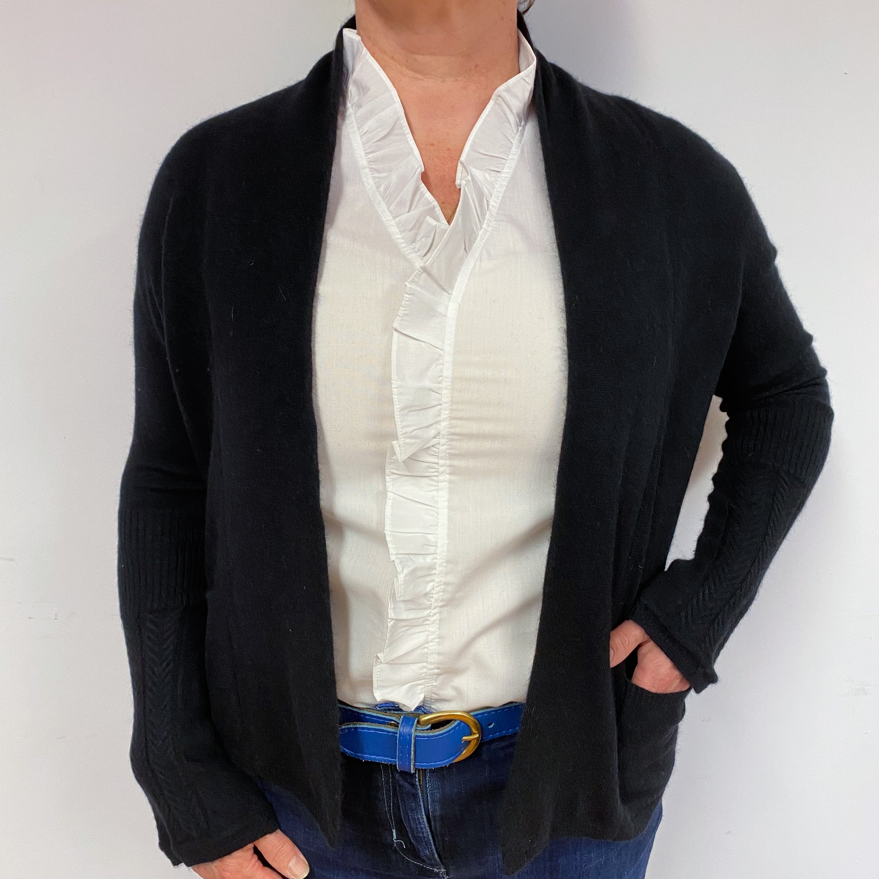 Black Cashmere Edge to Edge Cardigan Large