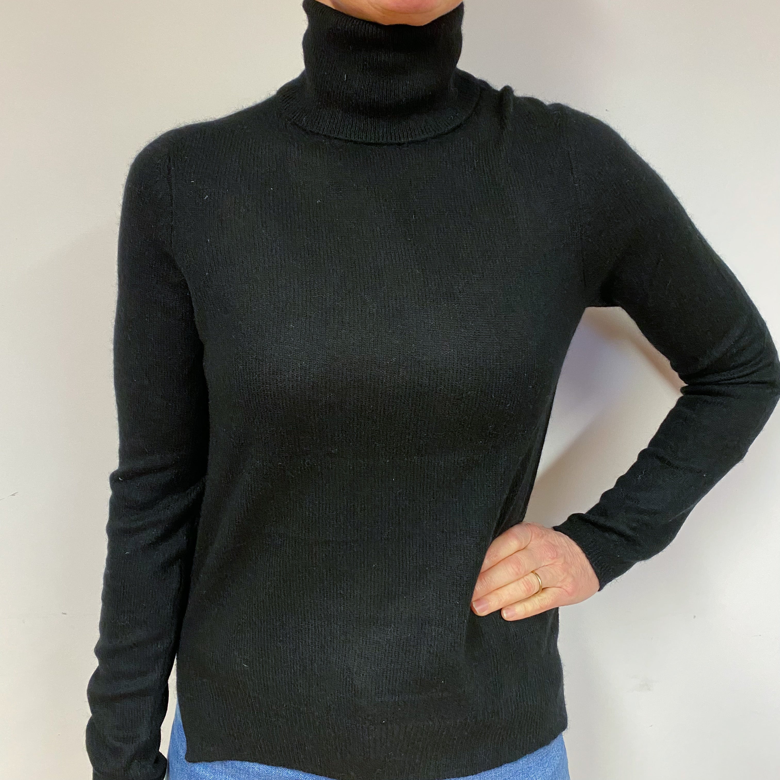 Black Cashmere Polo Neck Jumper Medium