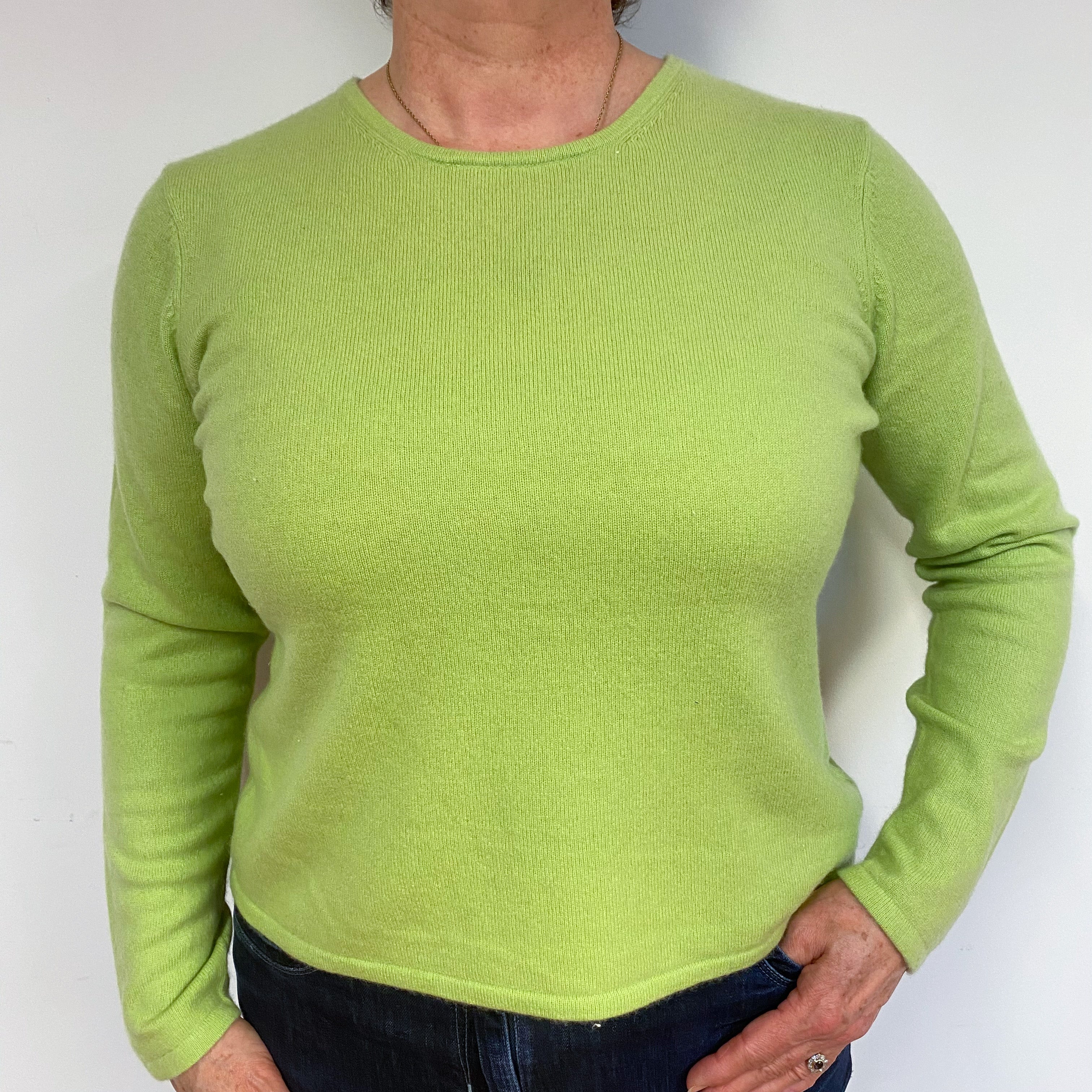 Lime Green Cashmere Crew Neck Jumper Large