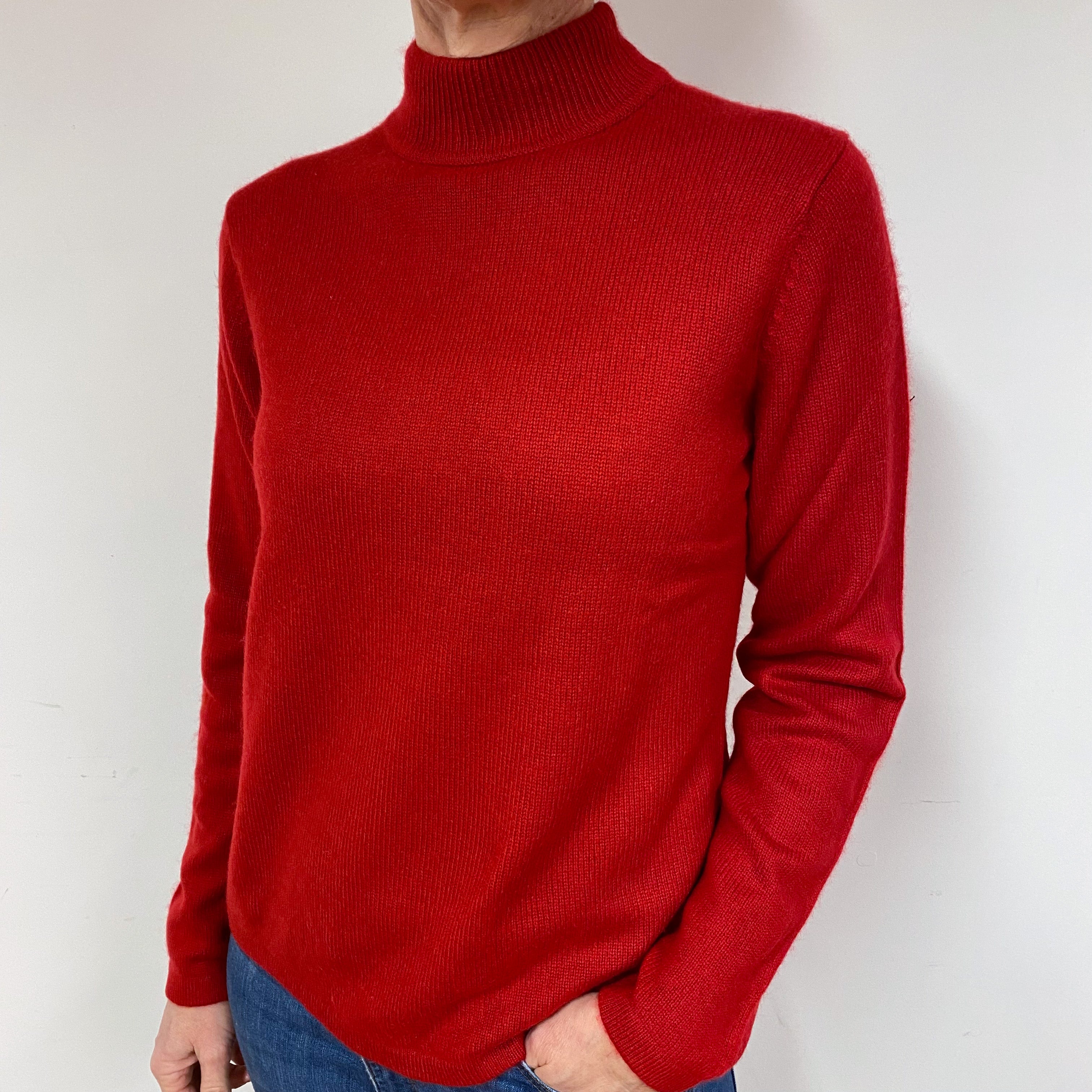 Scarlet Red Cashmere Turtle Neck Jumper Medium