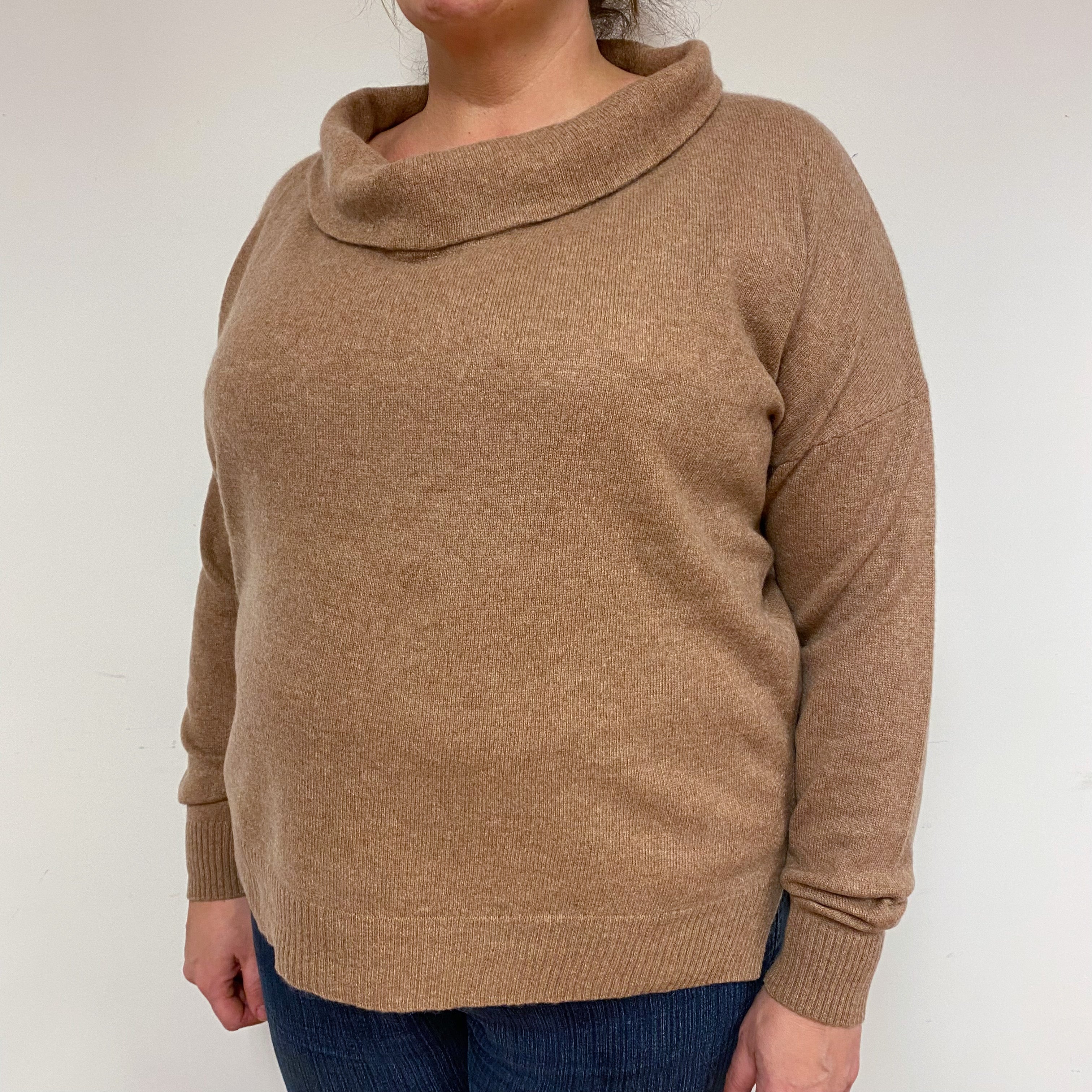 Fudge Brown Cashmere Roll Neck Jumper Extra Large