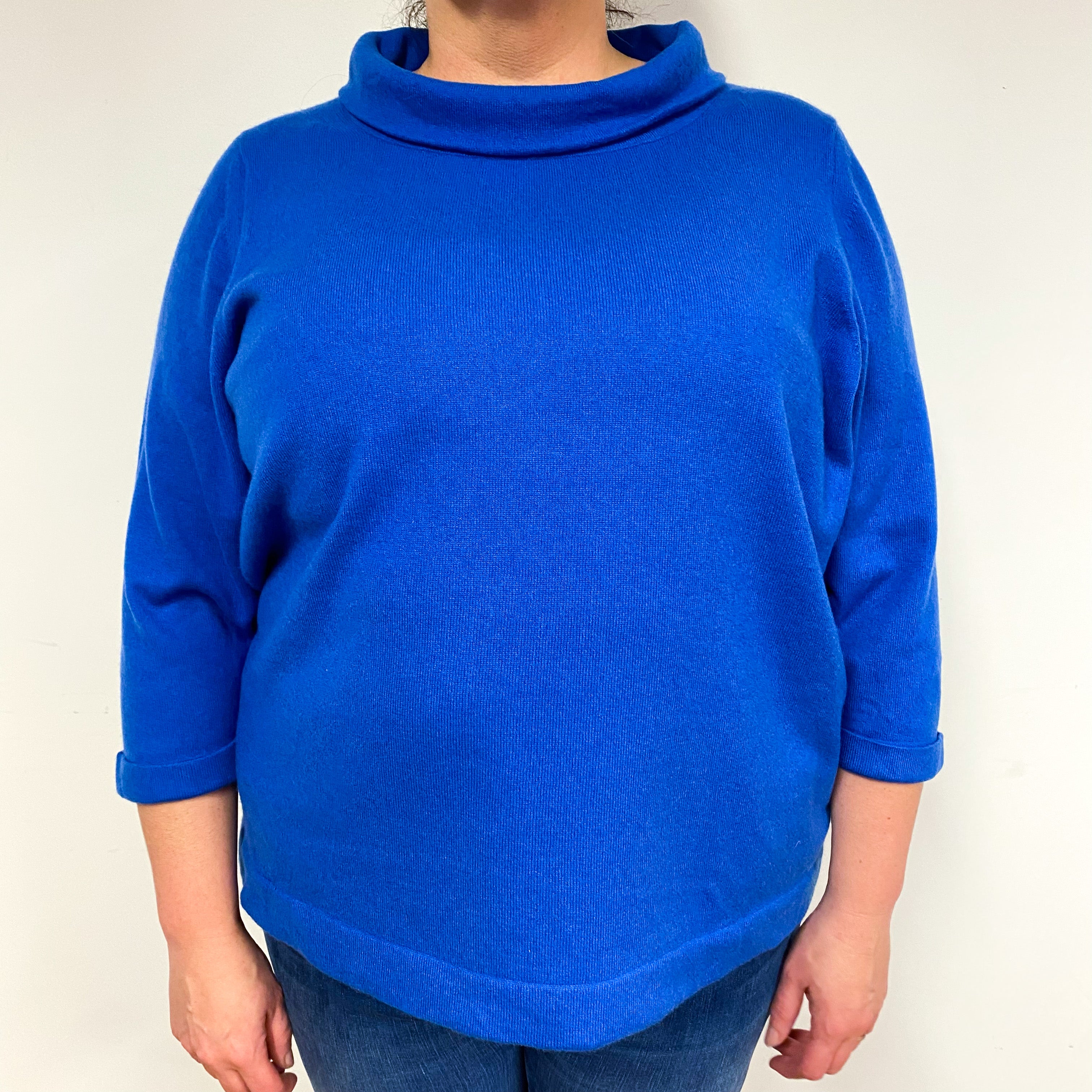 Royal Blue Cashmere Funnel Neck Jumper Extra Extra Large