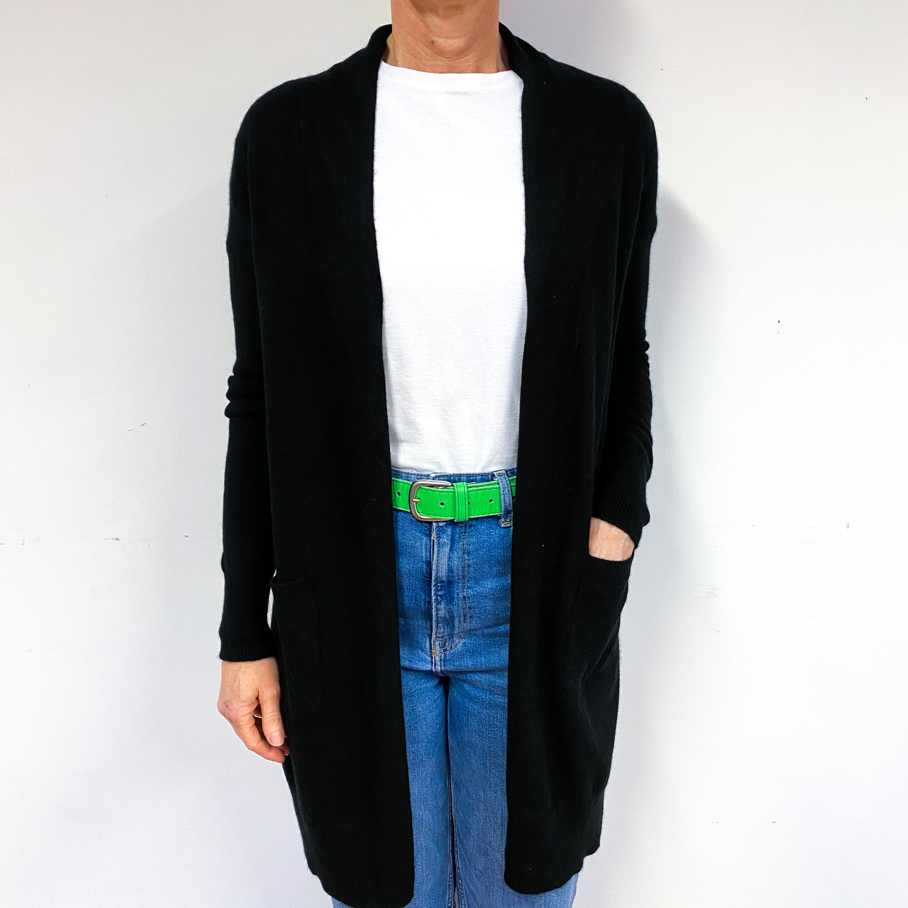 Black Cashmere Edge to Edge Cardigan Medium