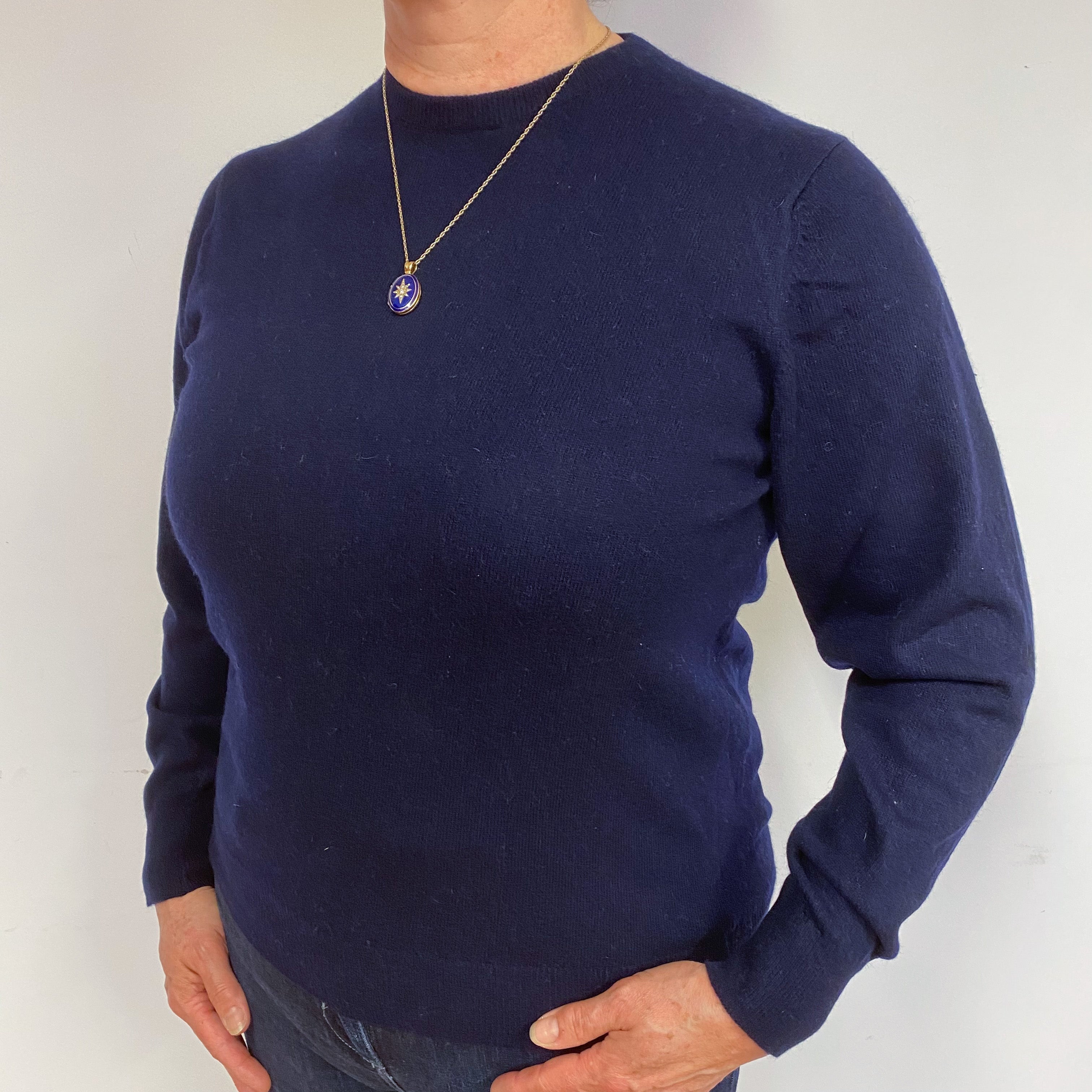 Scottish Navy Blue Cashmere Crew Neck Jumper Large