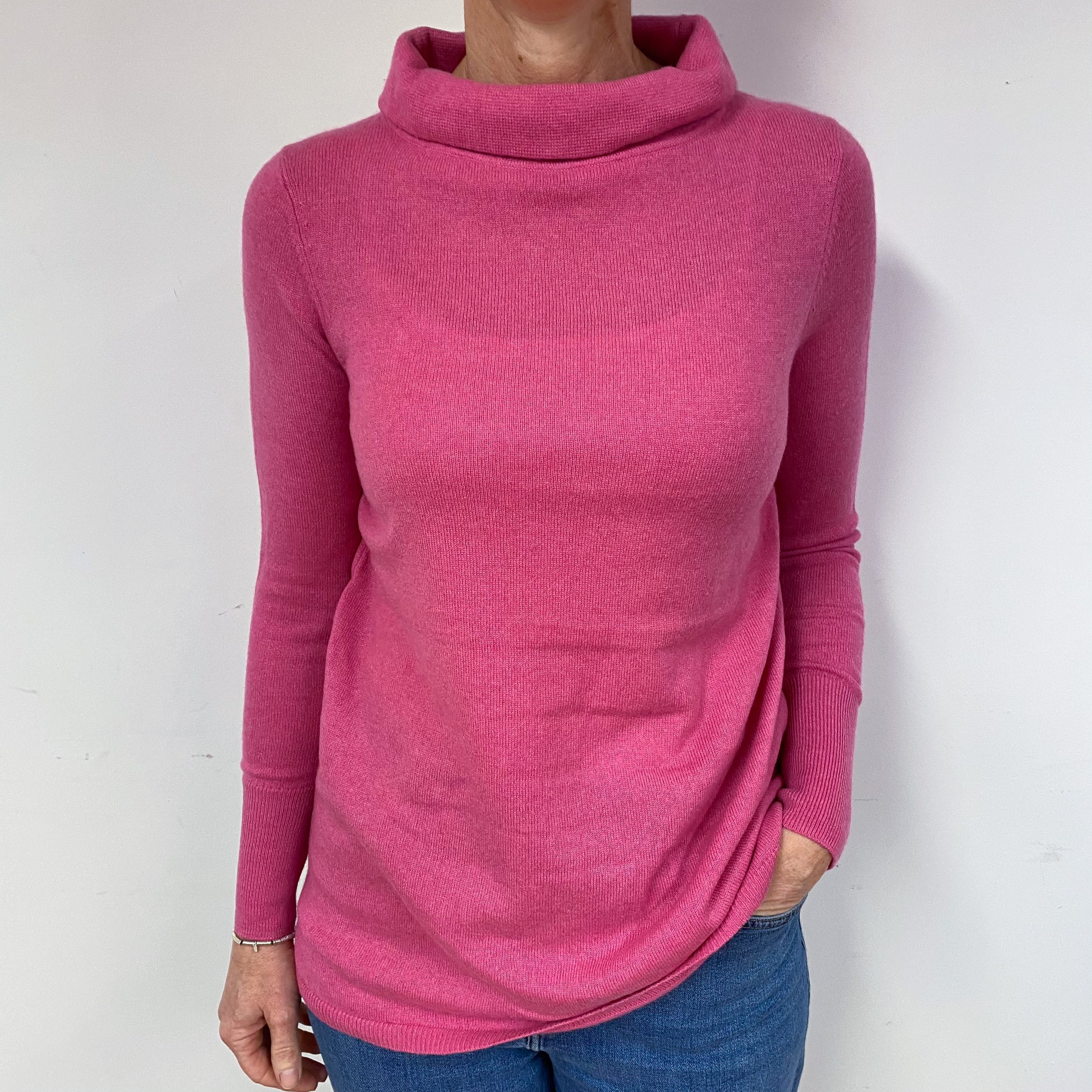 Tulip Pink Cashmere Roll Neck Jumper Medium
