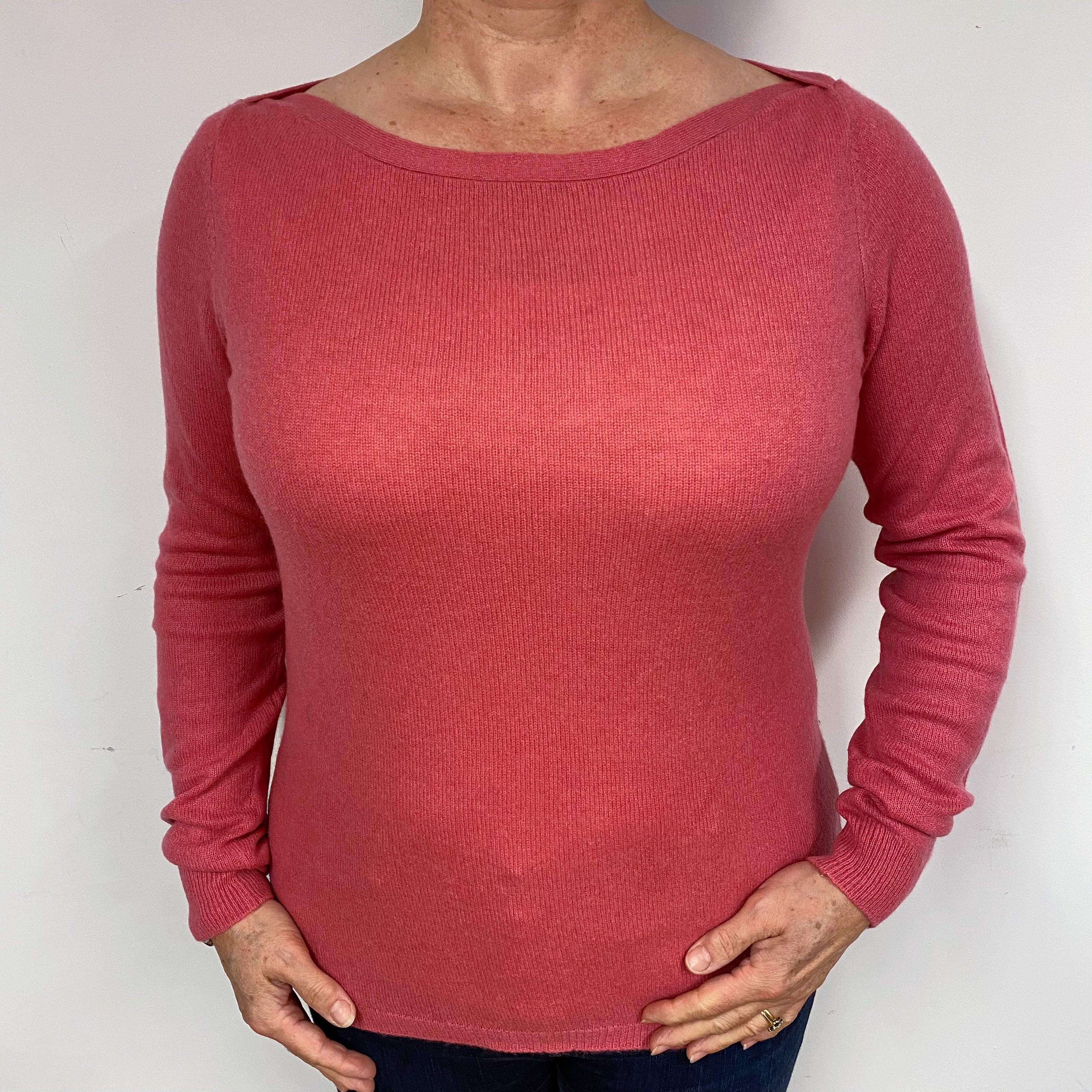 Loganberry Pink Cashmere Boat Neck Jumper Large