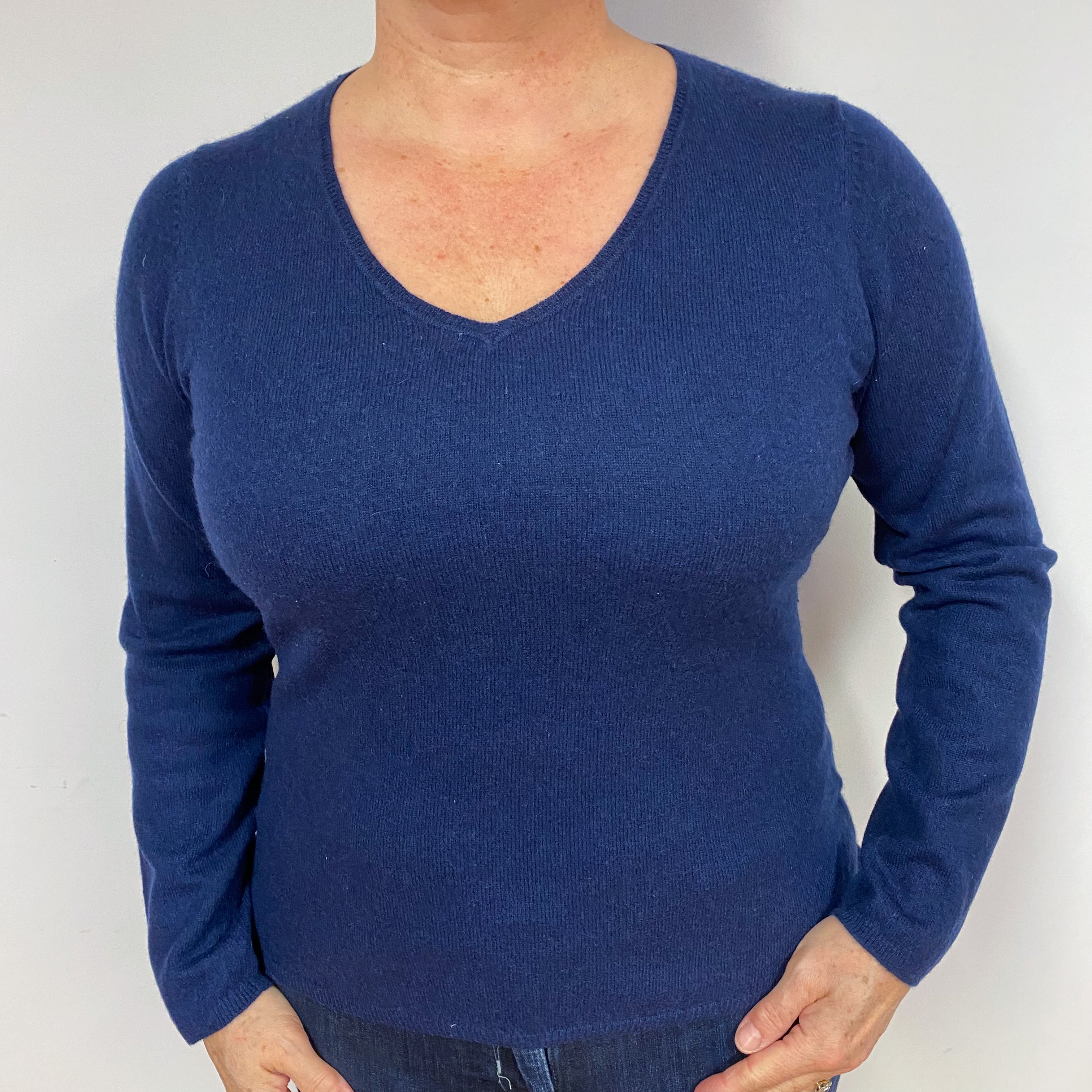 Navy Blue Cashmere V-Neck Jumper Large