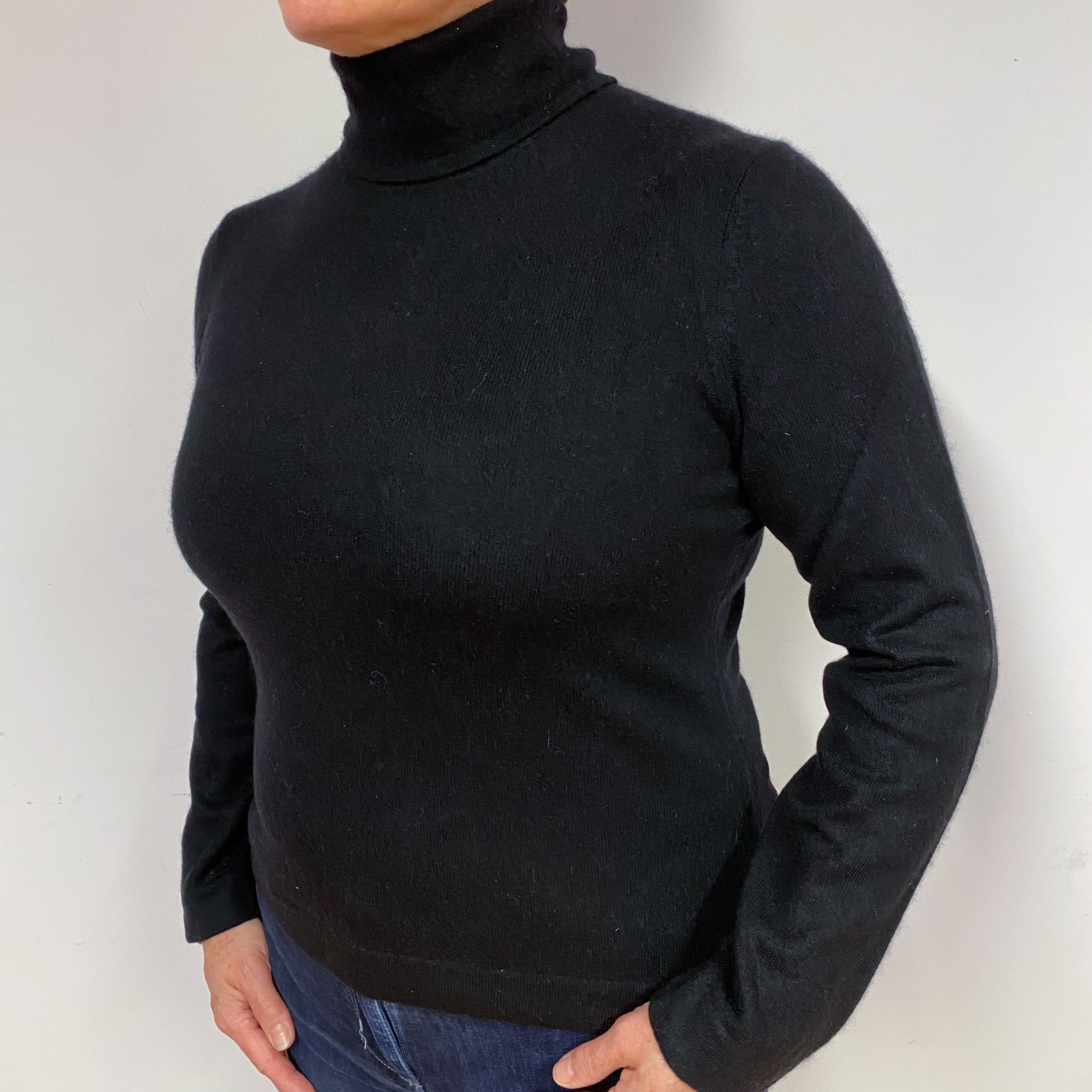Black Cashmere Polo Neck Jumper Large