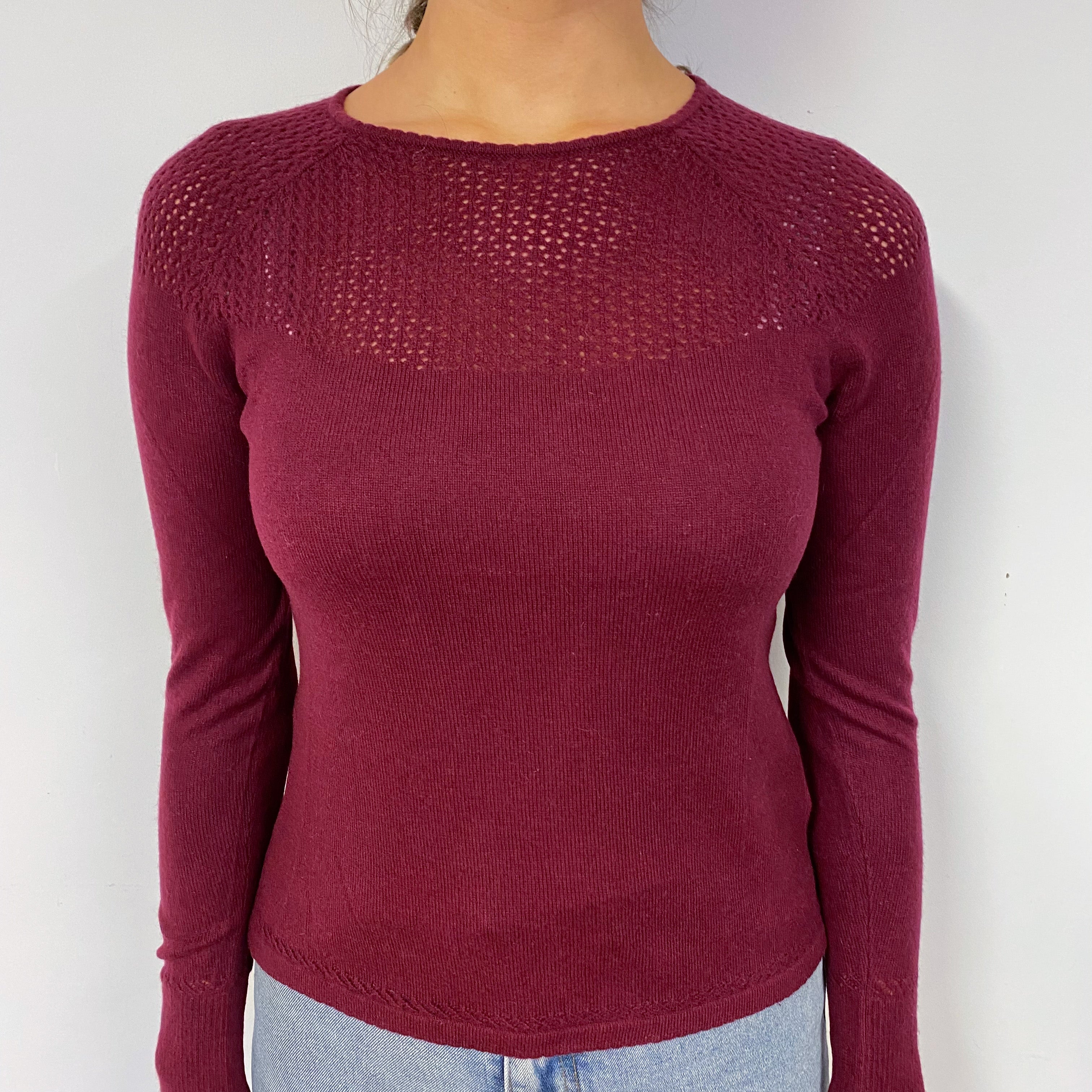 Wine Red Cashmere Crew Neck Jumper Small