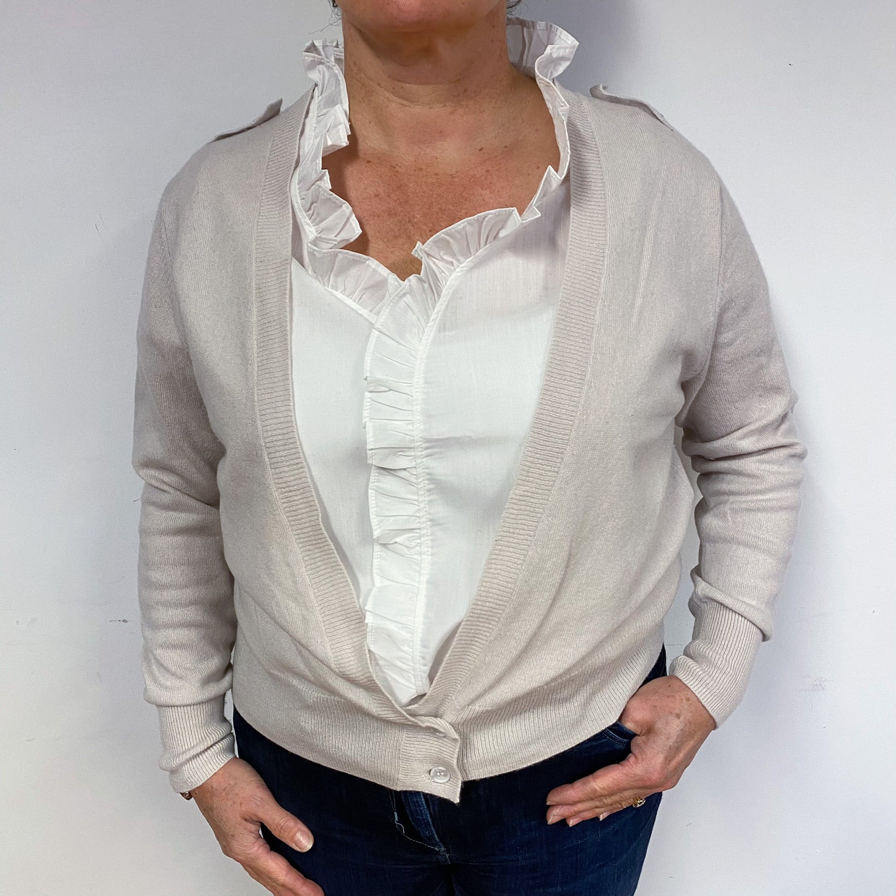 Alabaster Cream Cashmere Cardigan Large