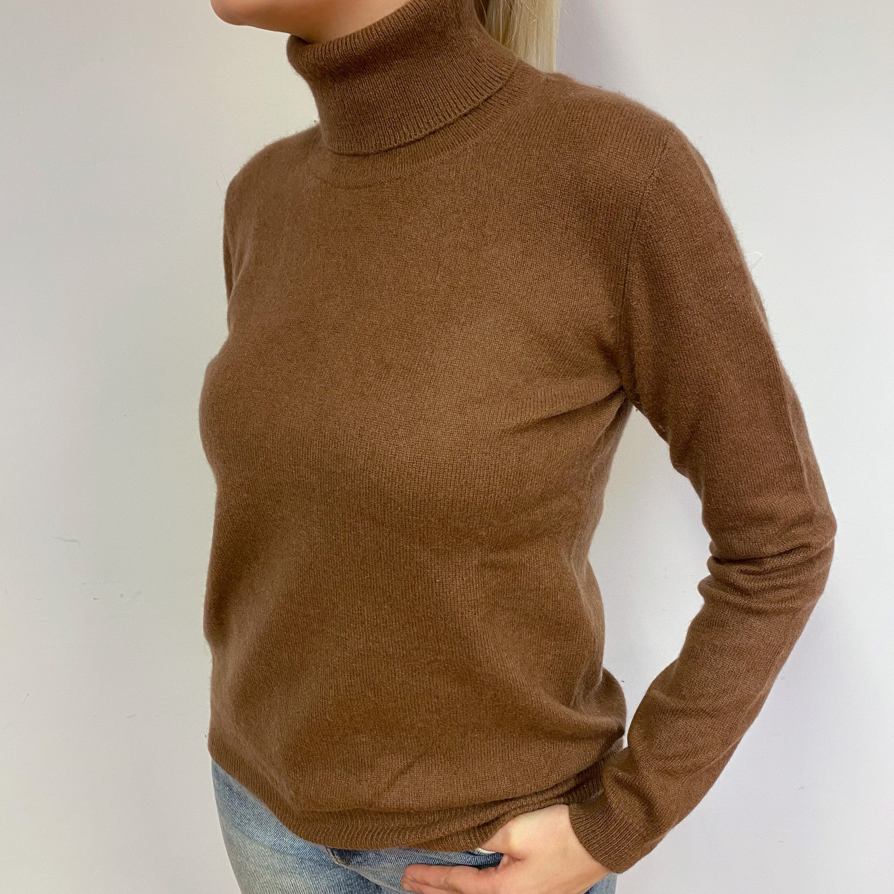 Milk Chocolate Cashmere Polo Neck Jumper Medium