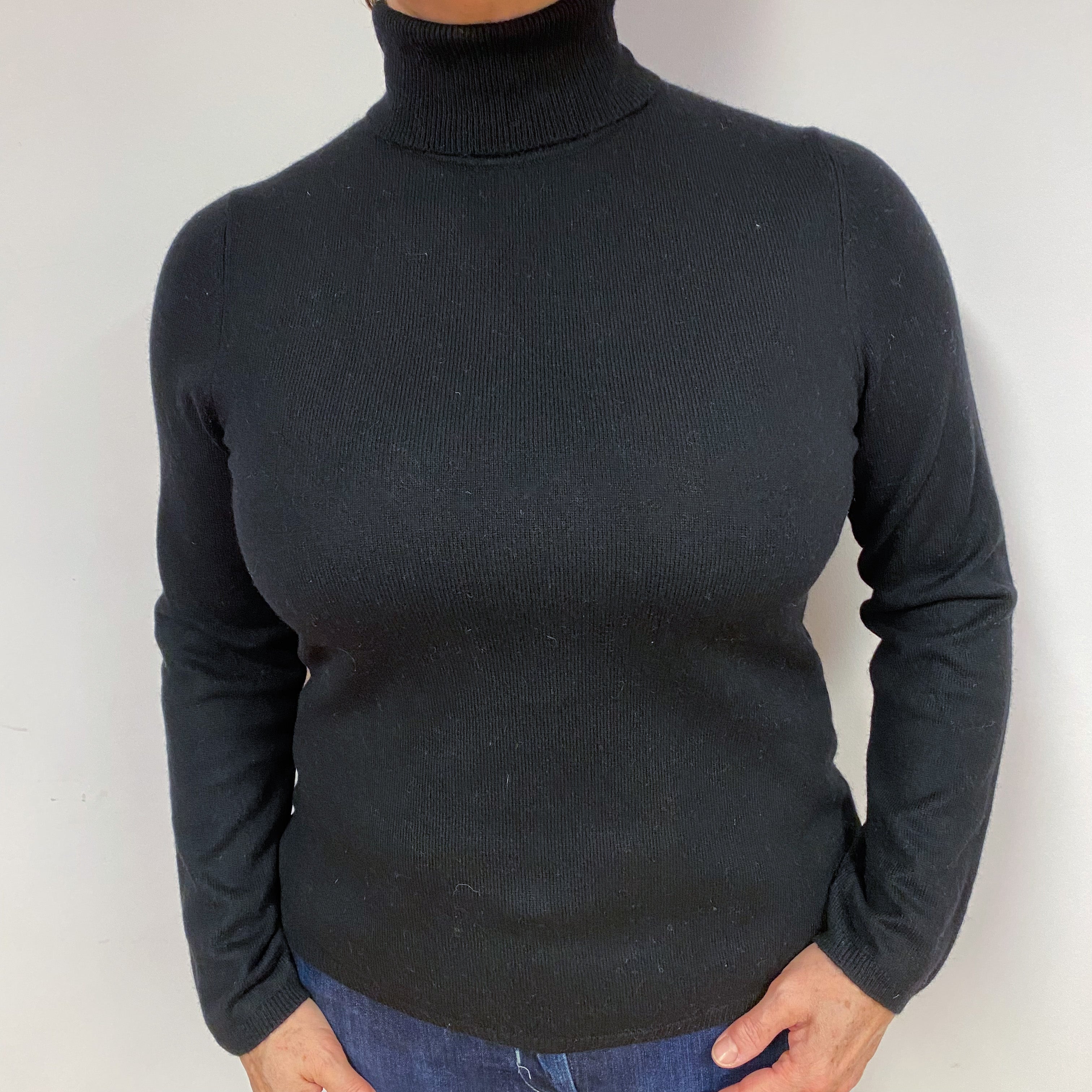 Black Cashmere Polo Neck Jumper Large