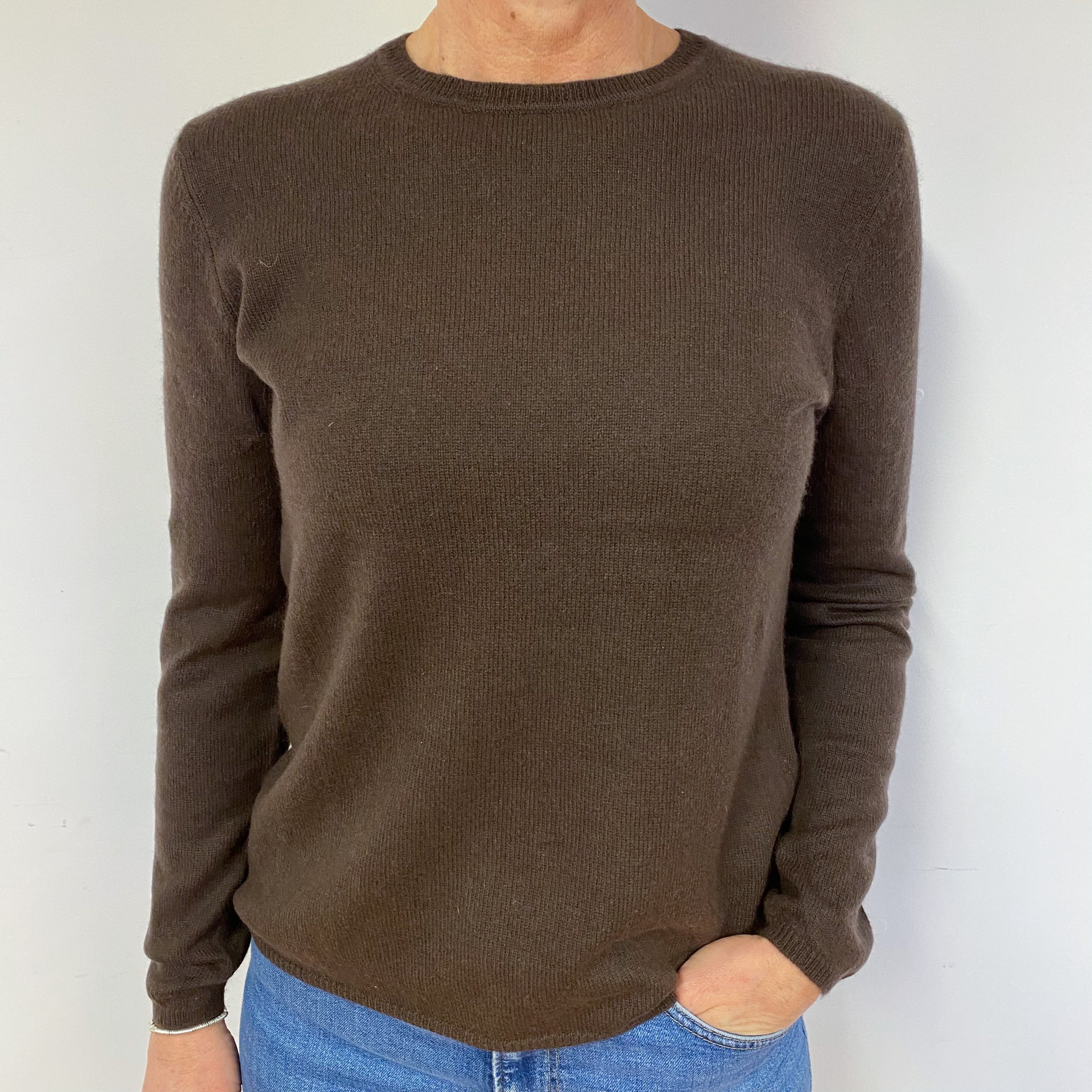 Chocolate Brown Cashmere Crew Neck Jumper Medium