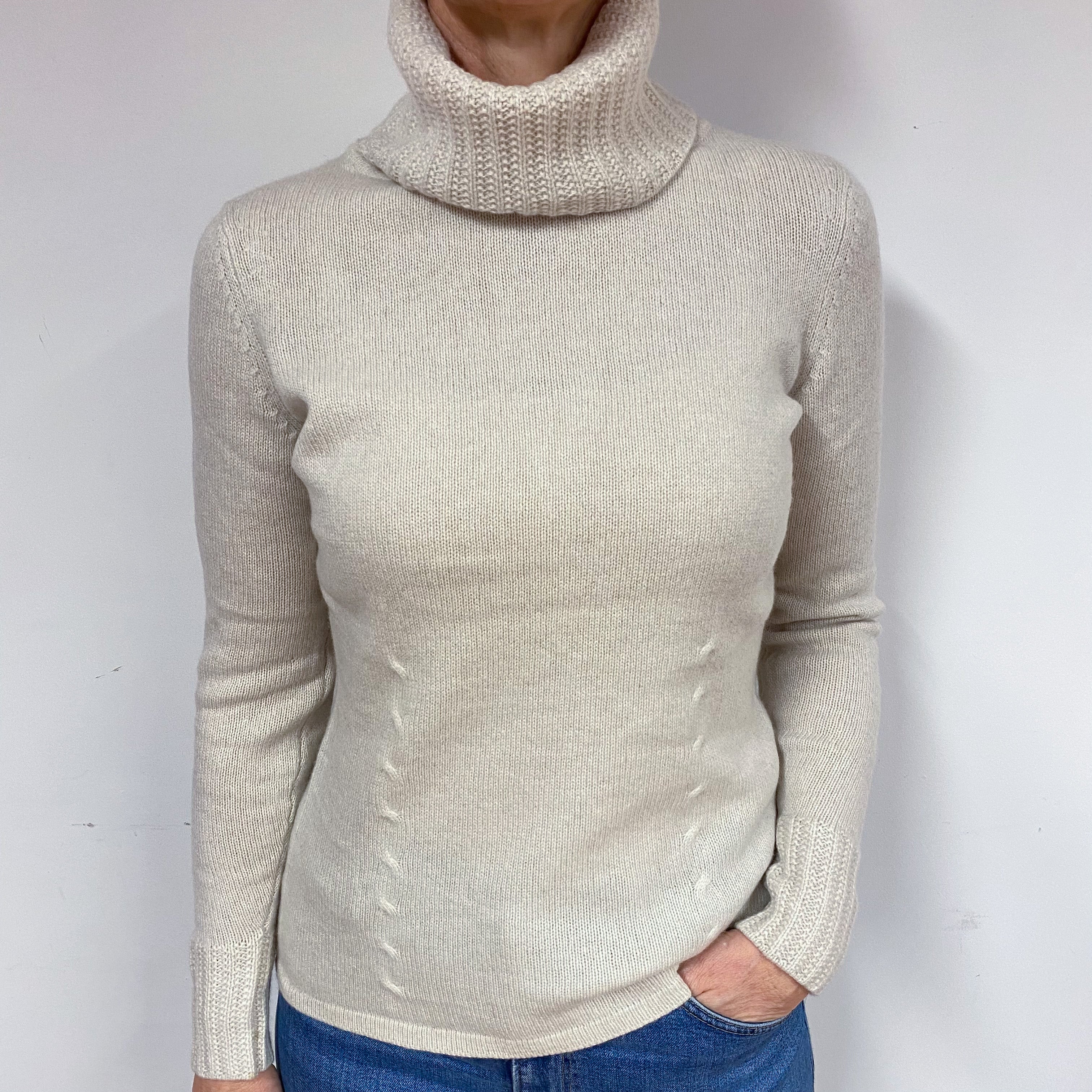 Honey Beige Cashmere Polo Neck Jumper Medium