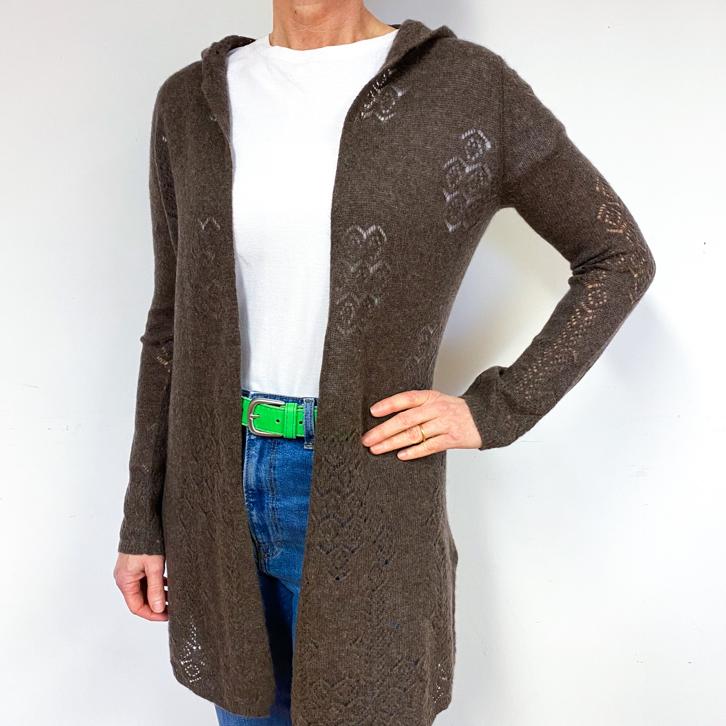 Mole Brown Cashmere Edge to Edge Cardigan Medium