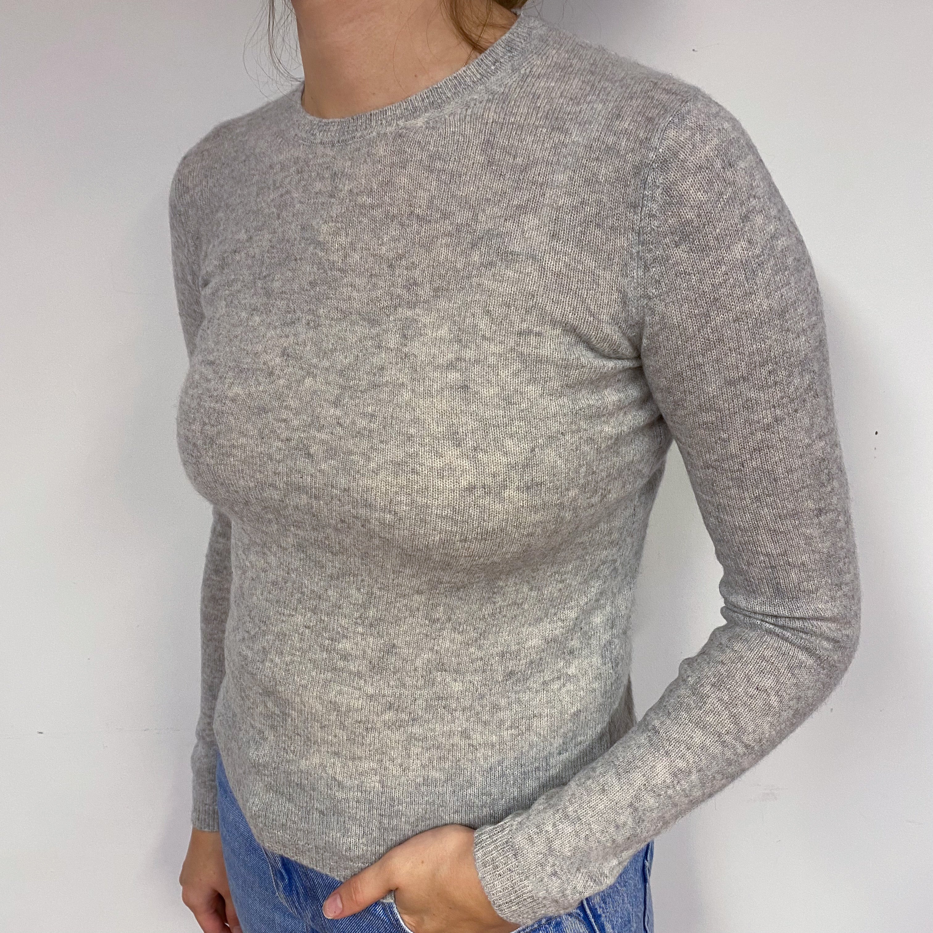 Lightweight Smoke Grey Cashmere Crew Neck Jumper Small