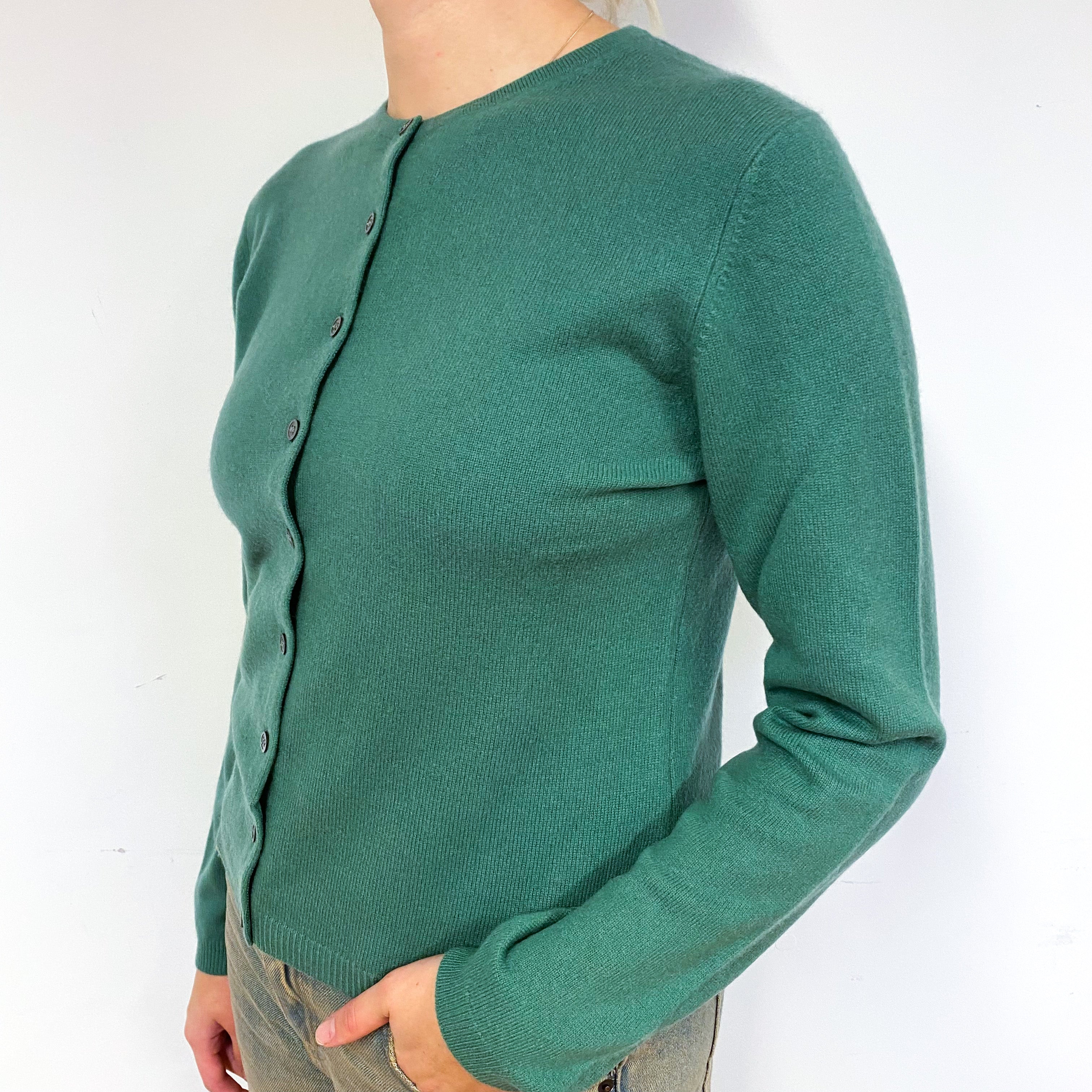 Grass Green Cashmere Crew Neck Cardigan Small