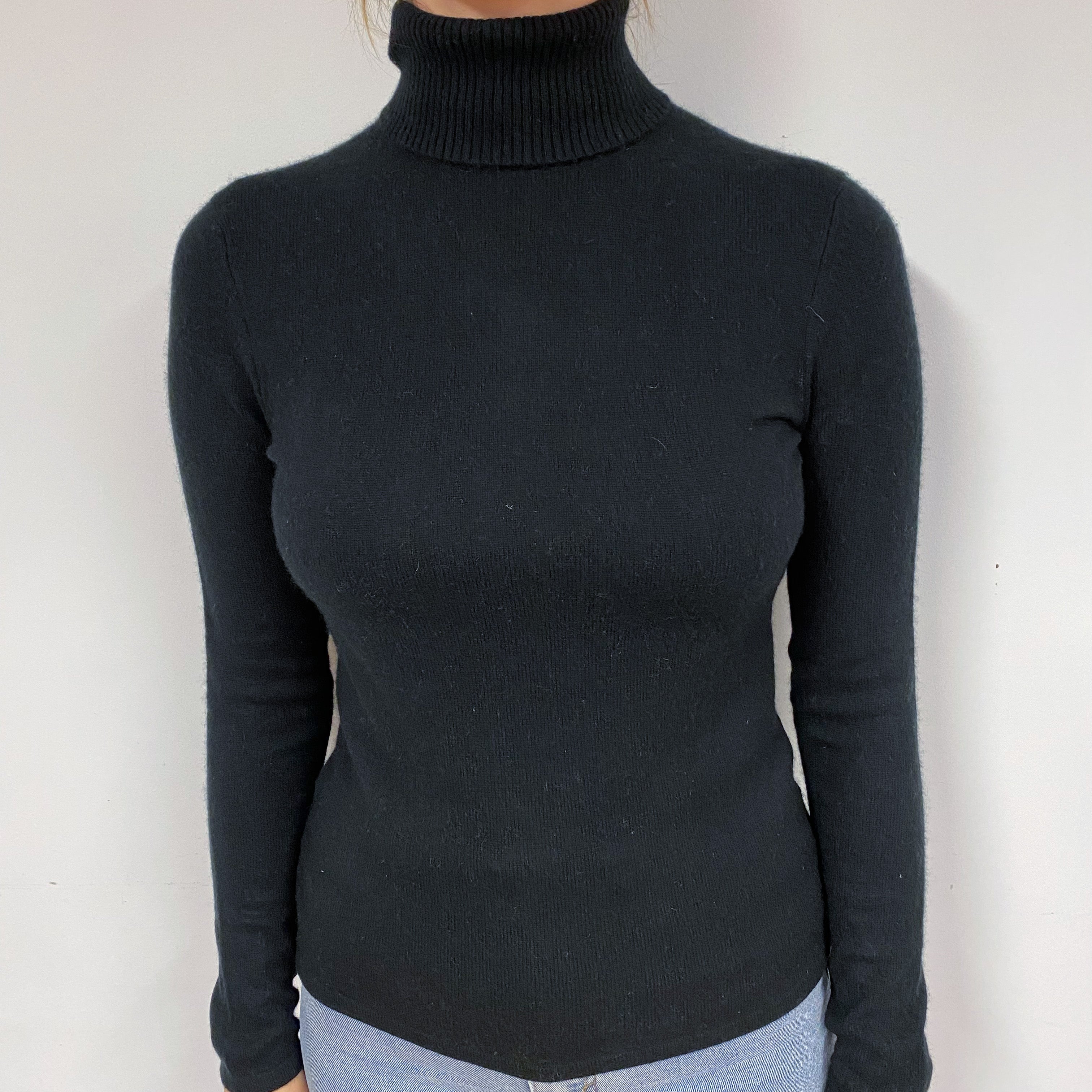 Black Cashmere Polo Neck Jumper Small