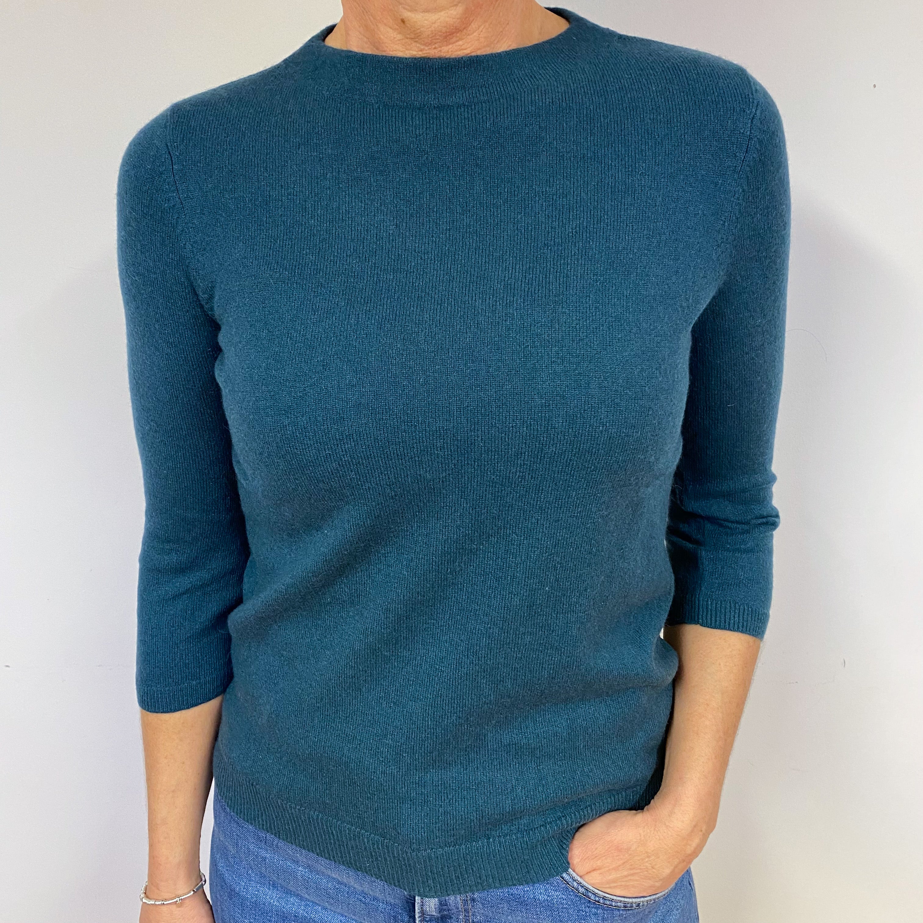 Petrol Blue Cashmere Crew Neck Jumper Medium
