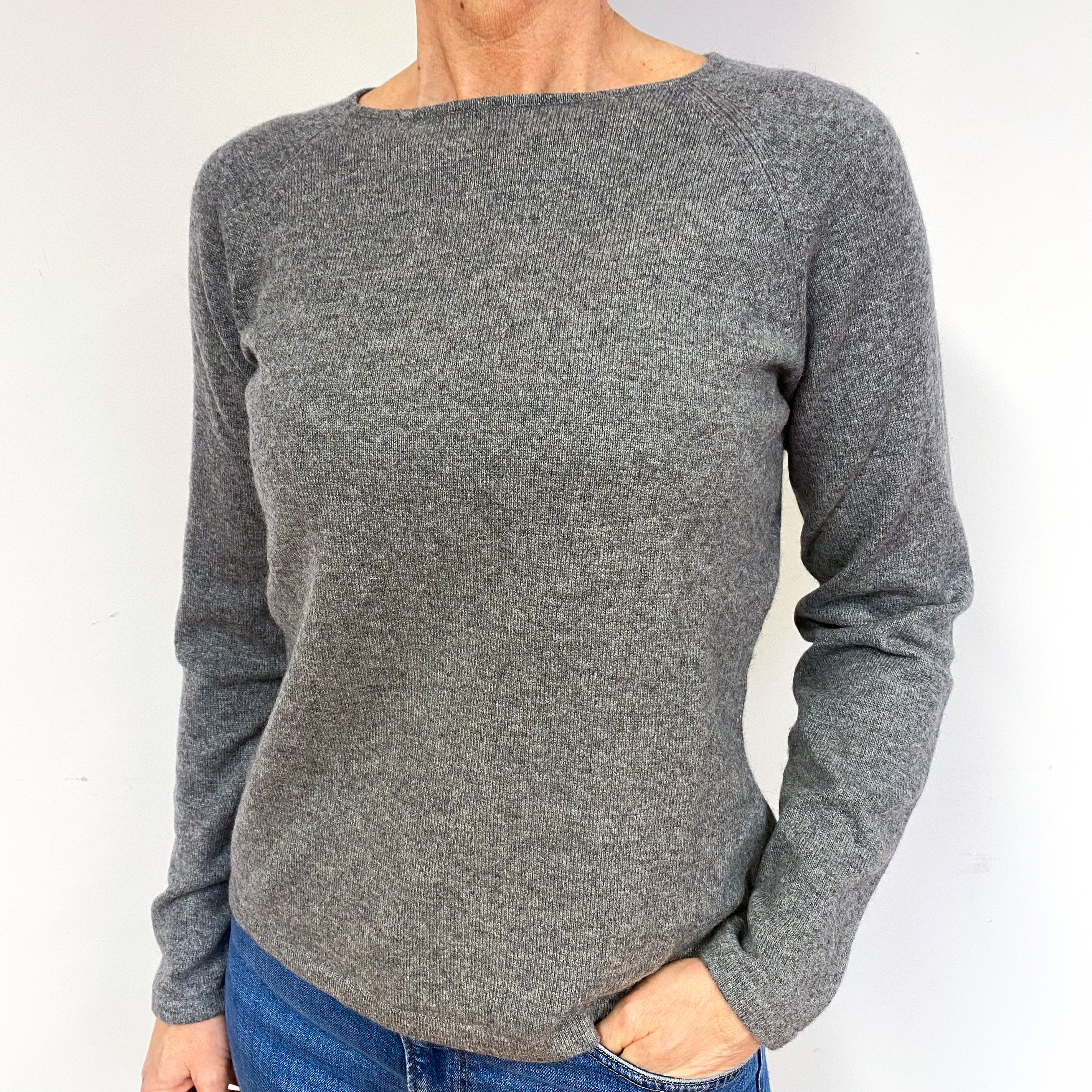 Steel Grey Cashmere Crew Neck Jumper Medium