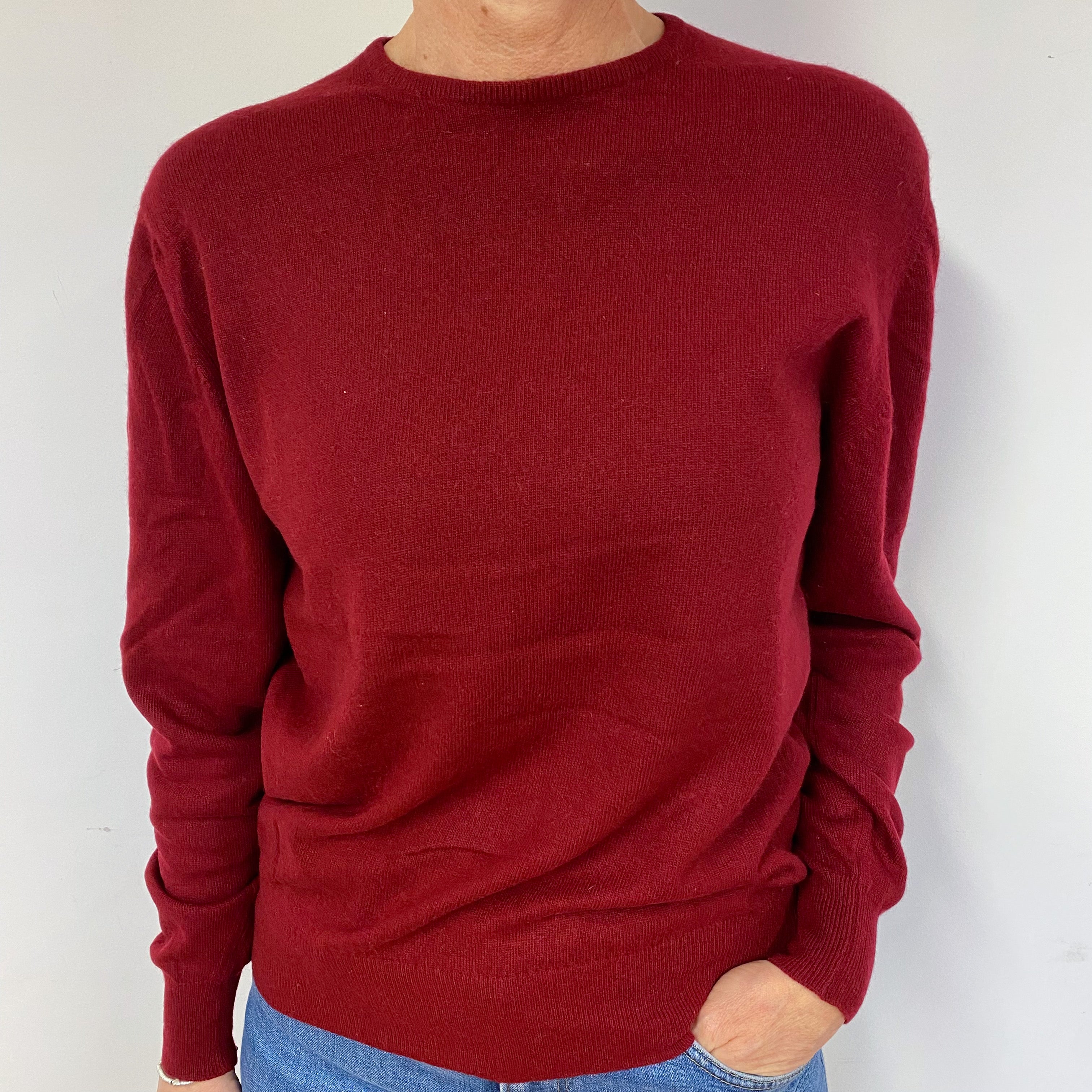 Burgundy Red Cashmere Crew Neck Jumper Medium
