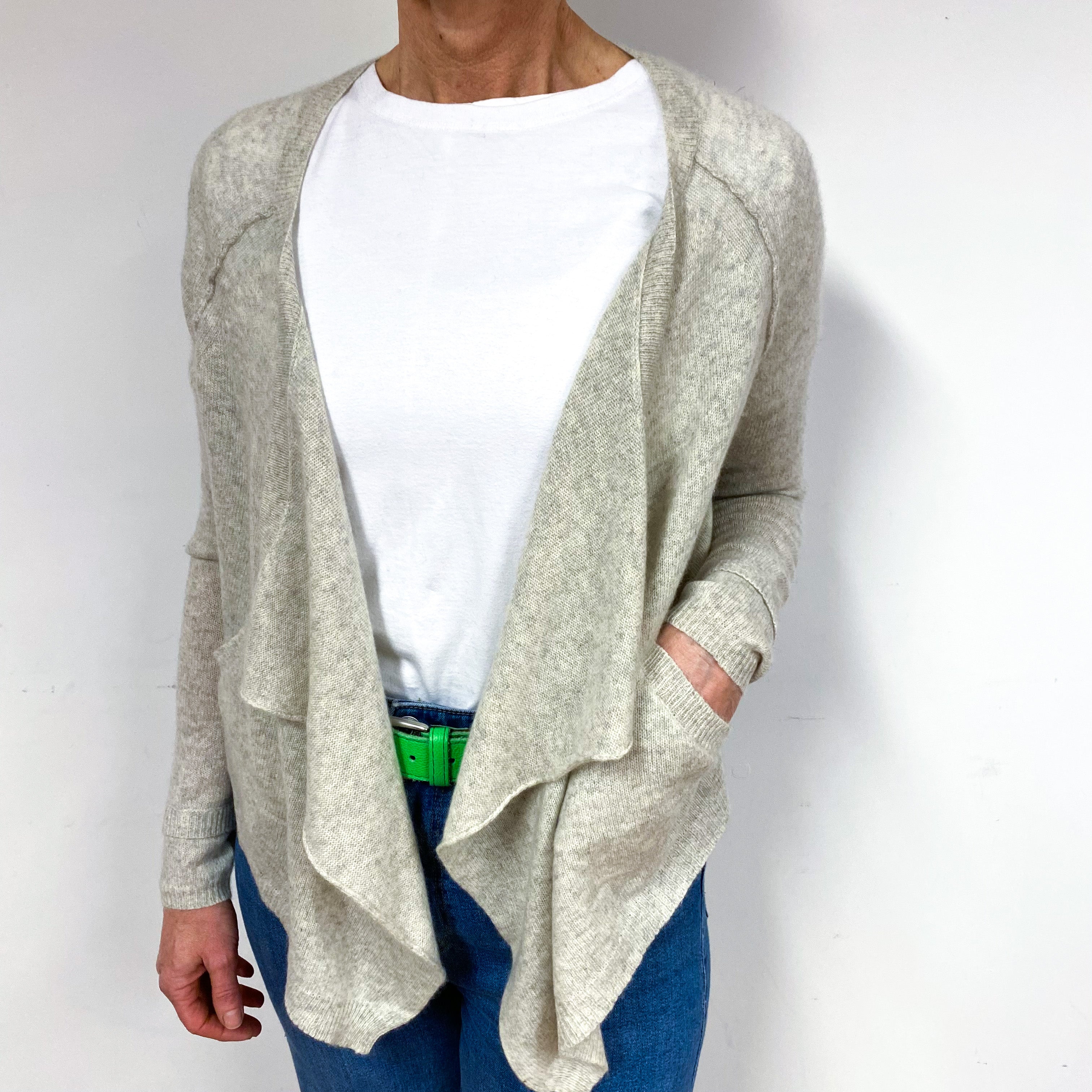 Oatmeal Beige Cashmere Waterfall Cardigan Medium