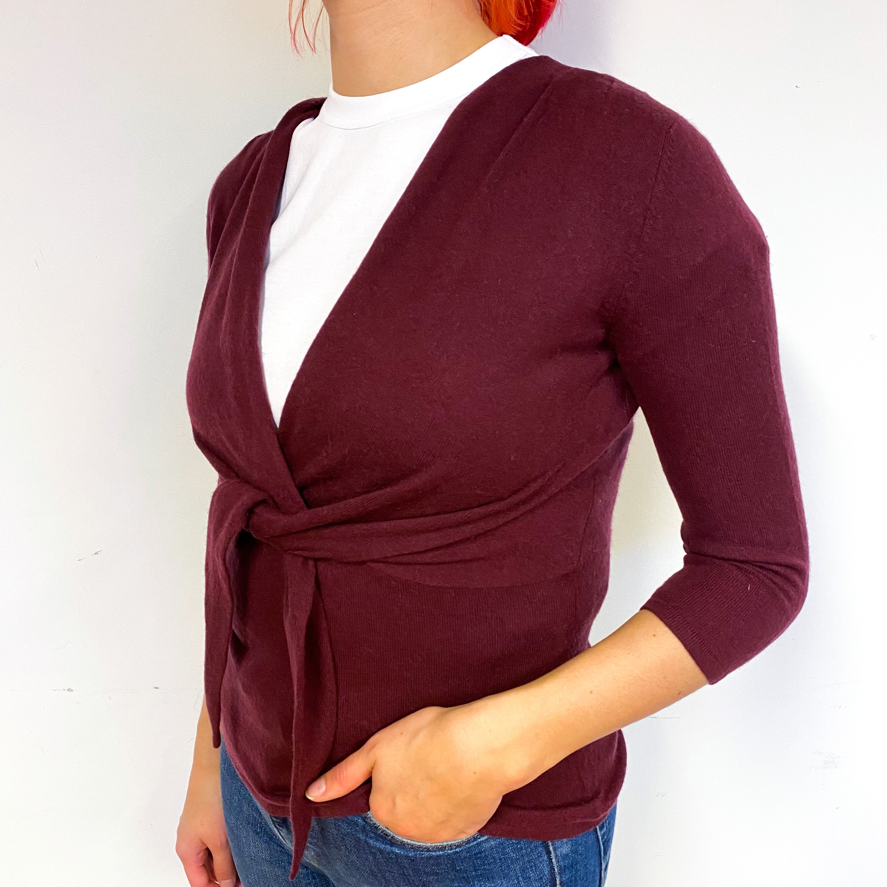 Mulberry Purple Fine Knit Cashmere V-Neck Jumper Small