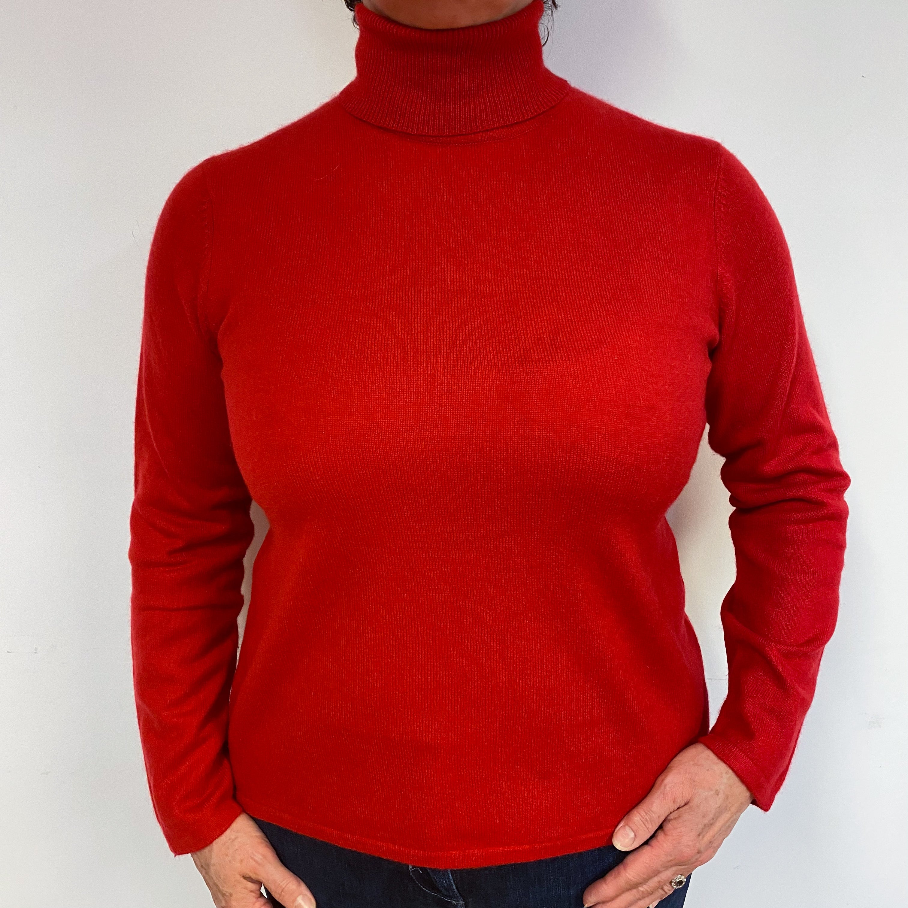 Scarlet Red Cashmere Polo Neck Jumper Large