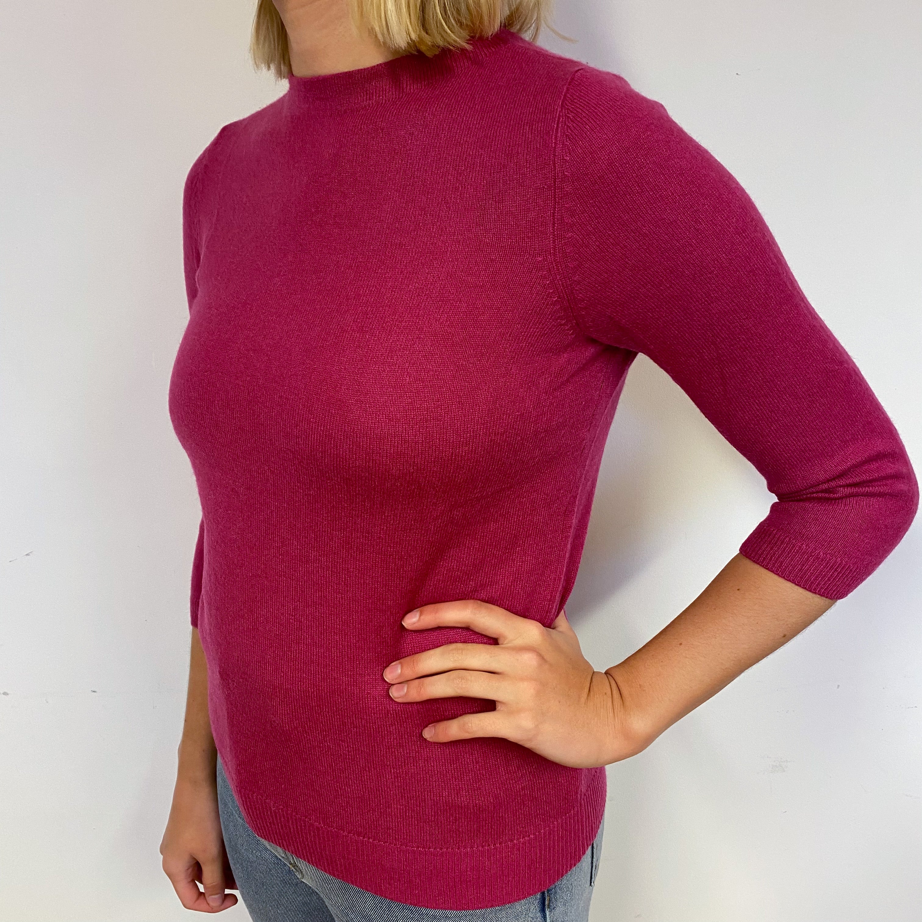 Magenta Pink Cashmere Crew Neck Jumper Small