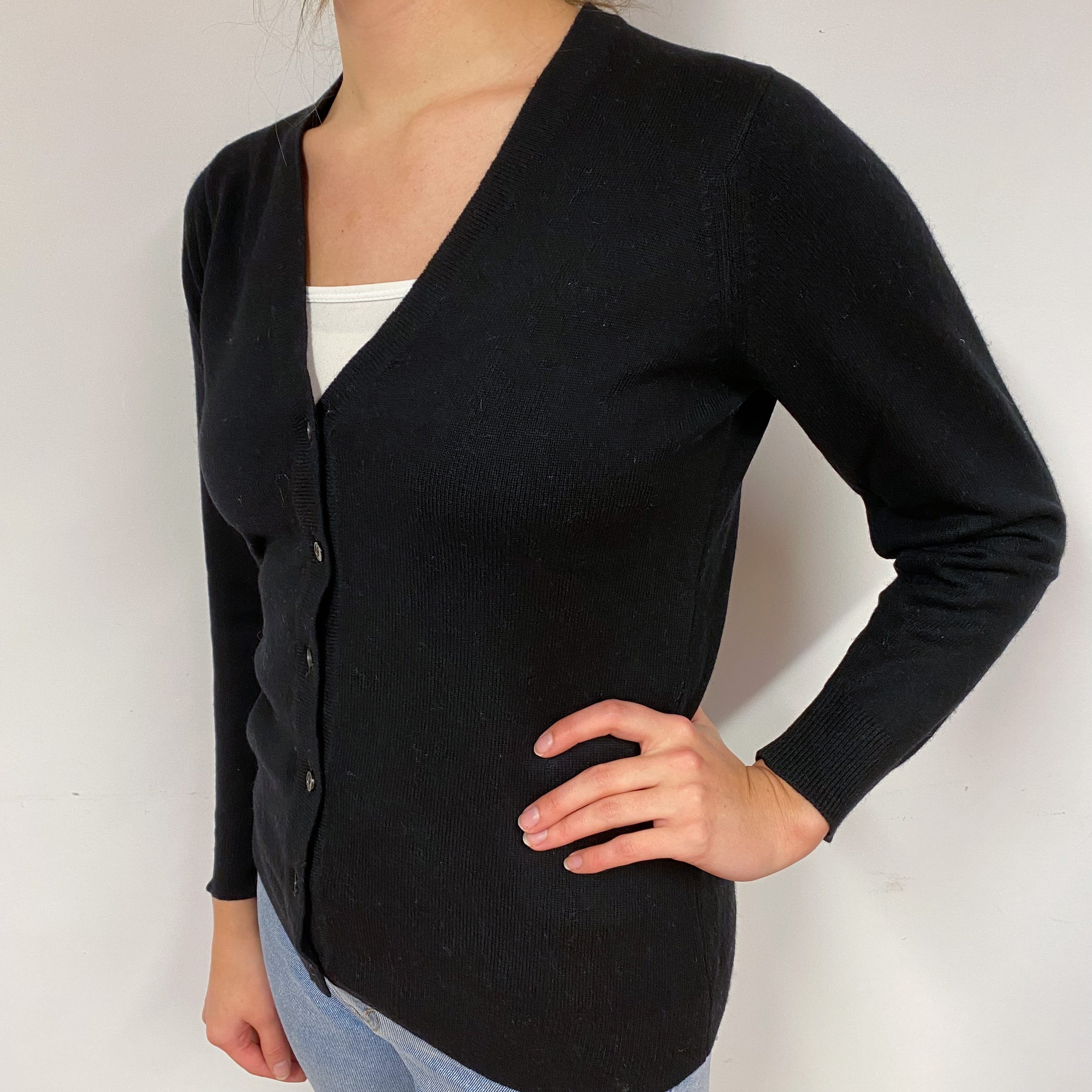 Black Cashmere V-Neck Cardigan Small