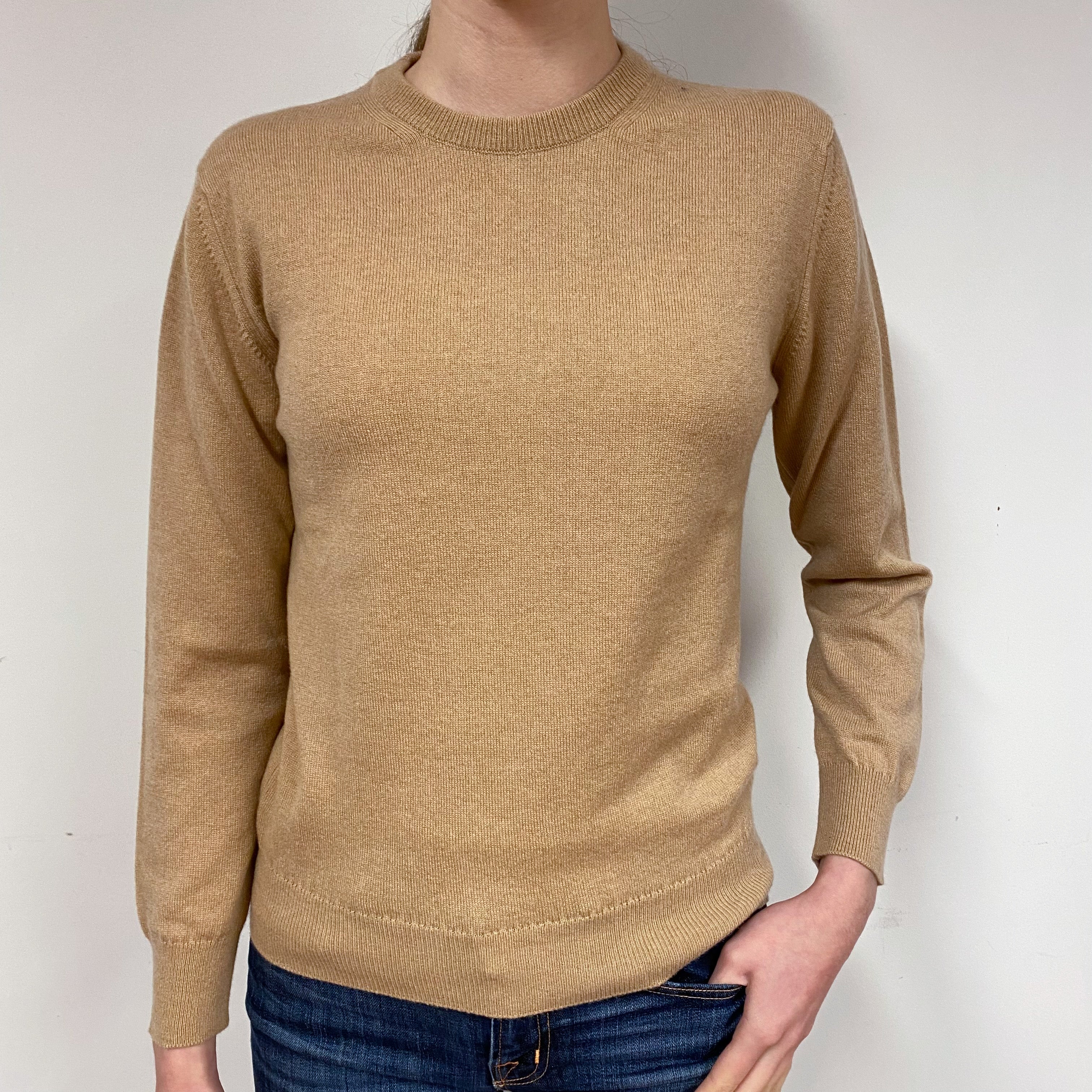 New Scottish Caramel Brown Cashmere Crew Neck Jumper Extra Small