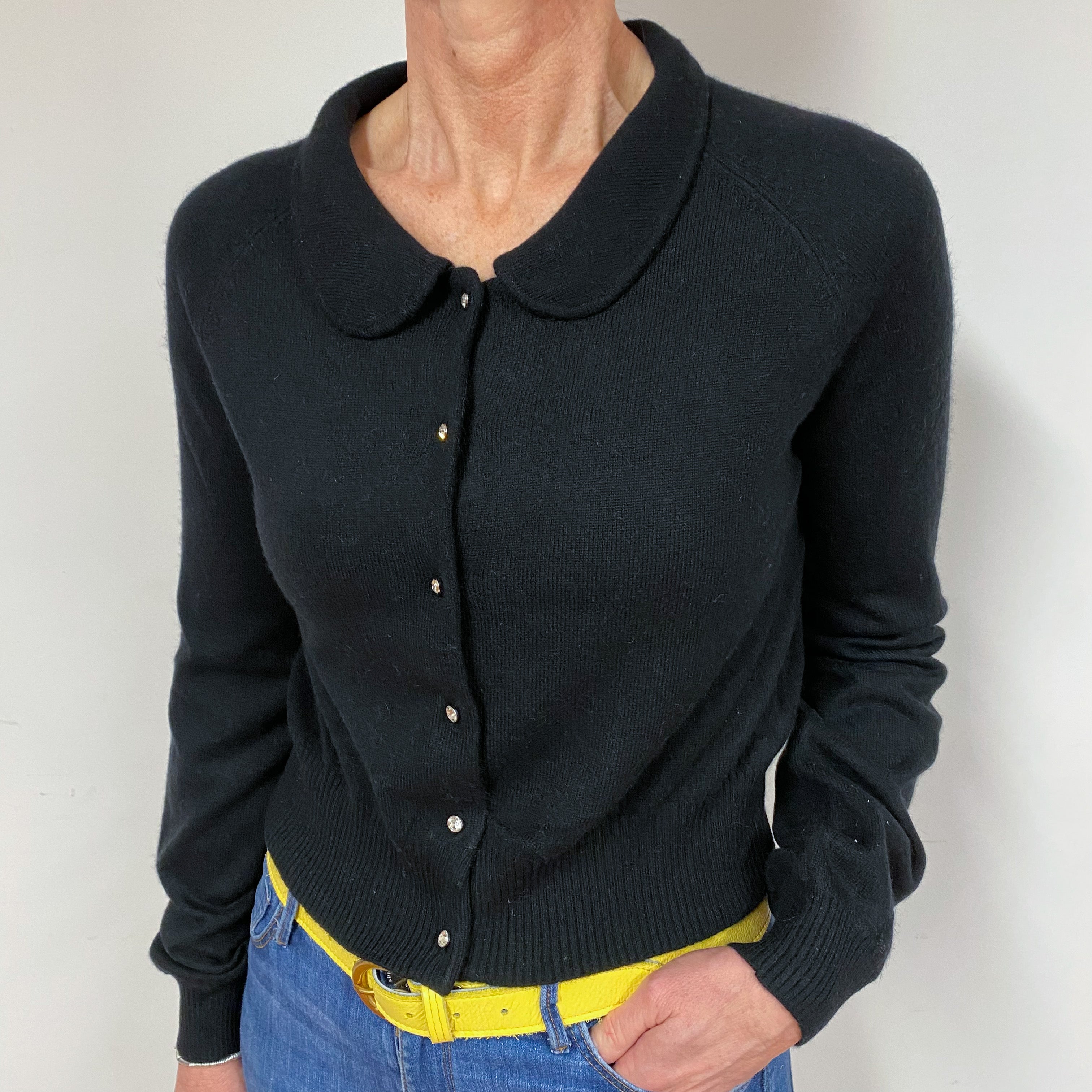 Black Diamanté Cashmere Collared Cardigan Medium
