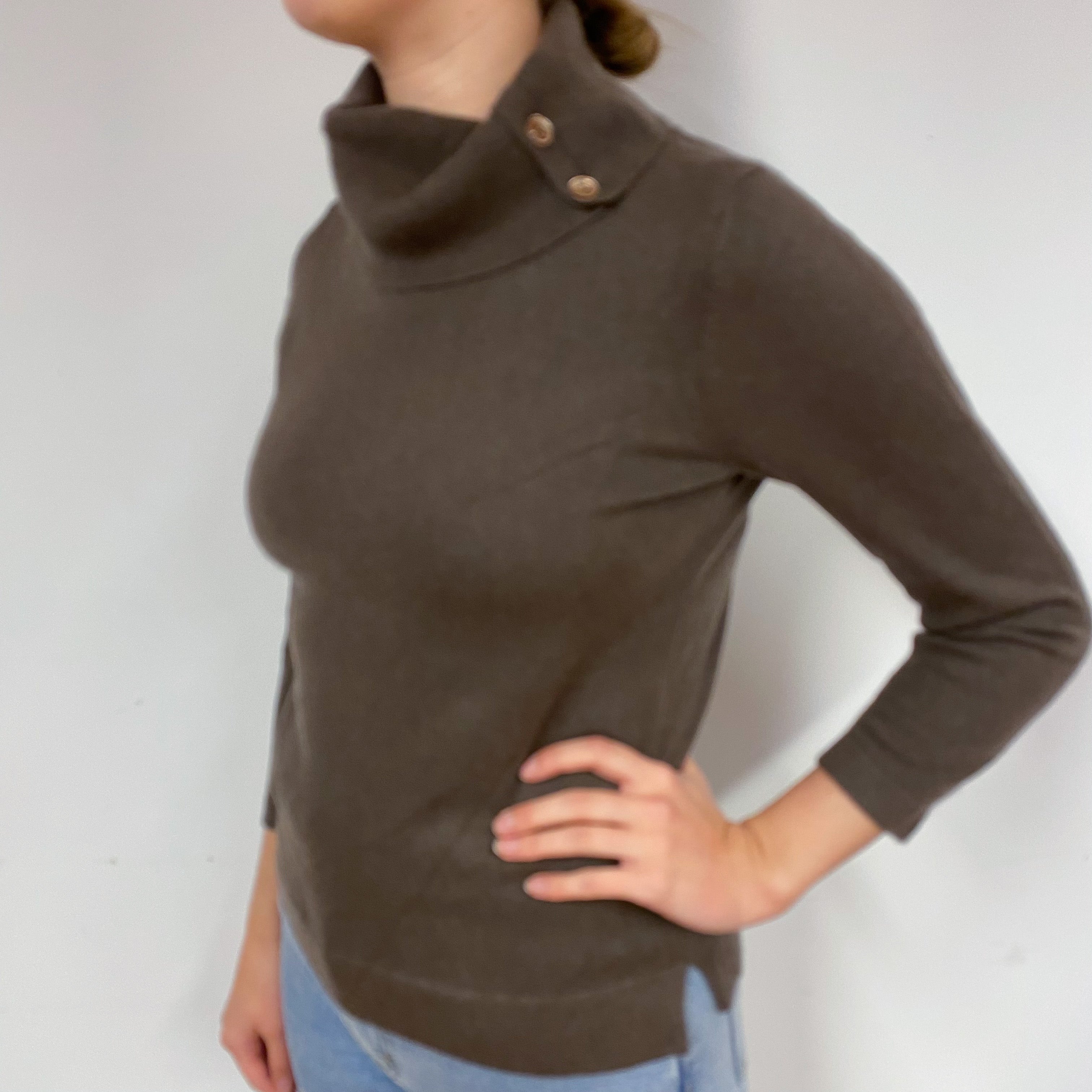 Muted Brown Cashmere Polo Neck Jumper Small