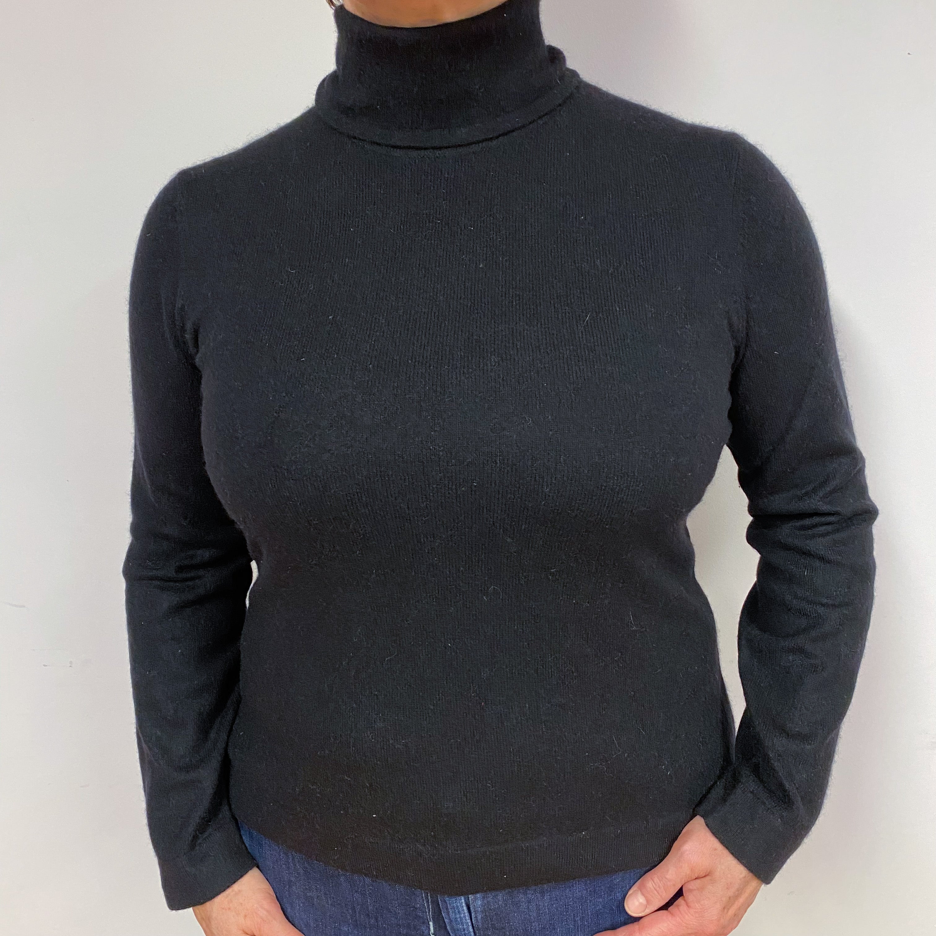Black Cashmere Polo Neck Jumper Large