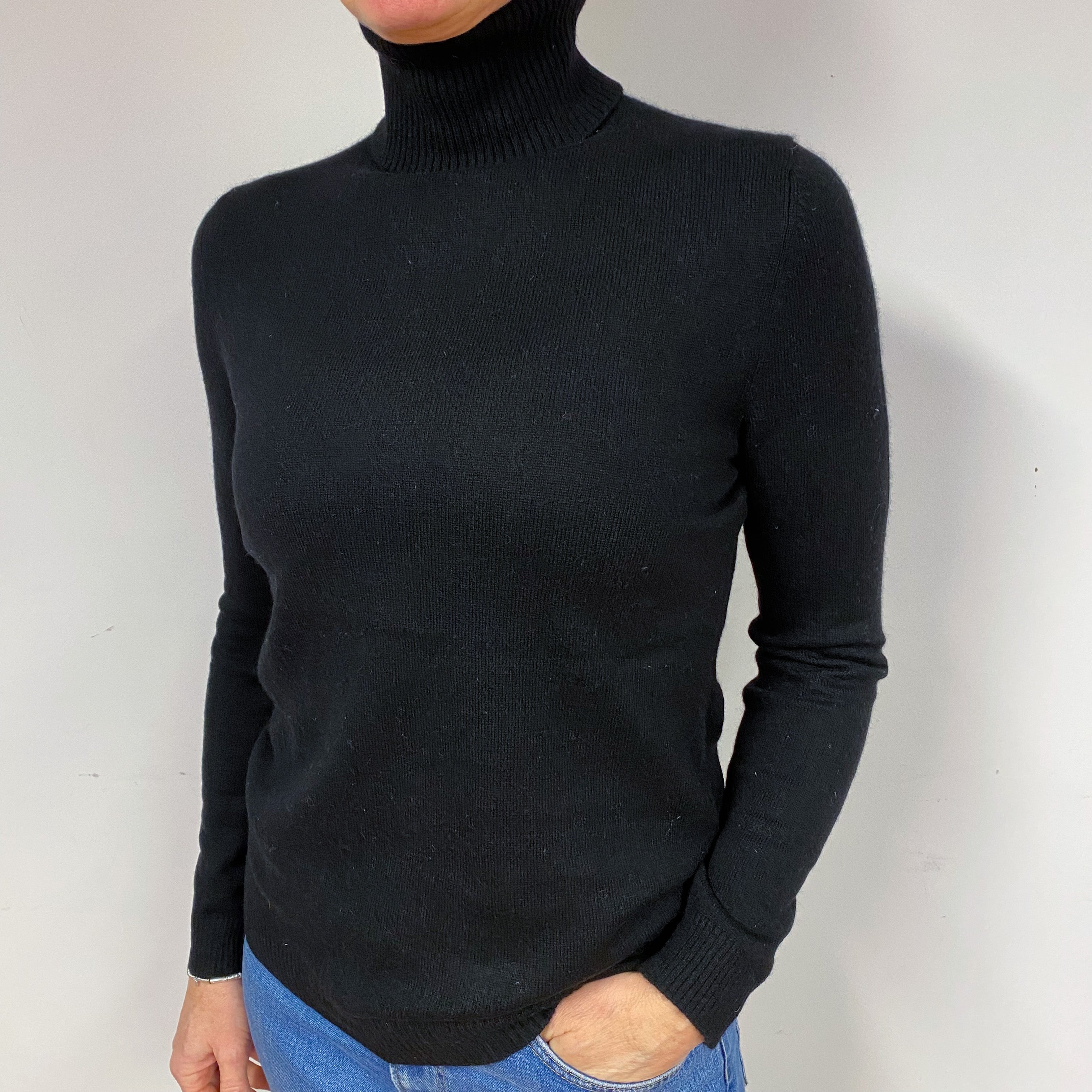 Black Cashmere Polo Neck Jumper Medium