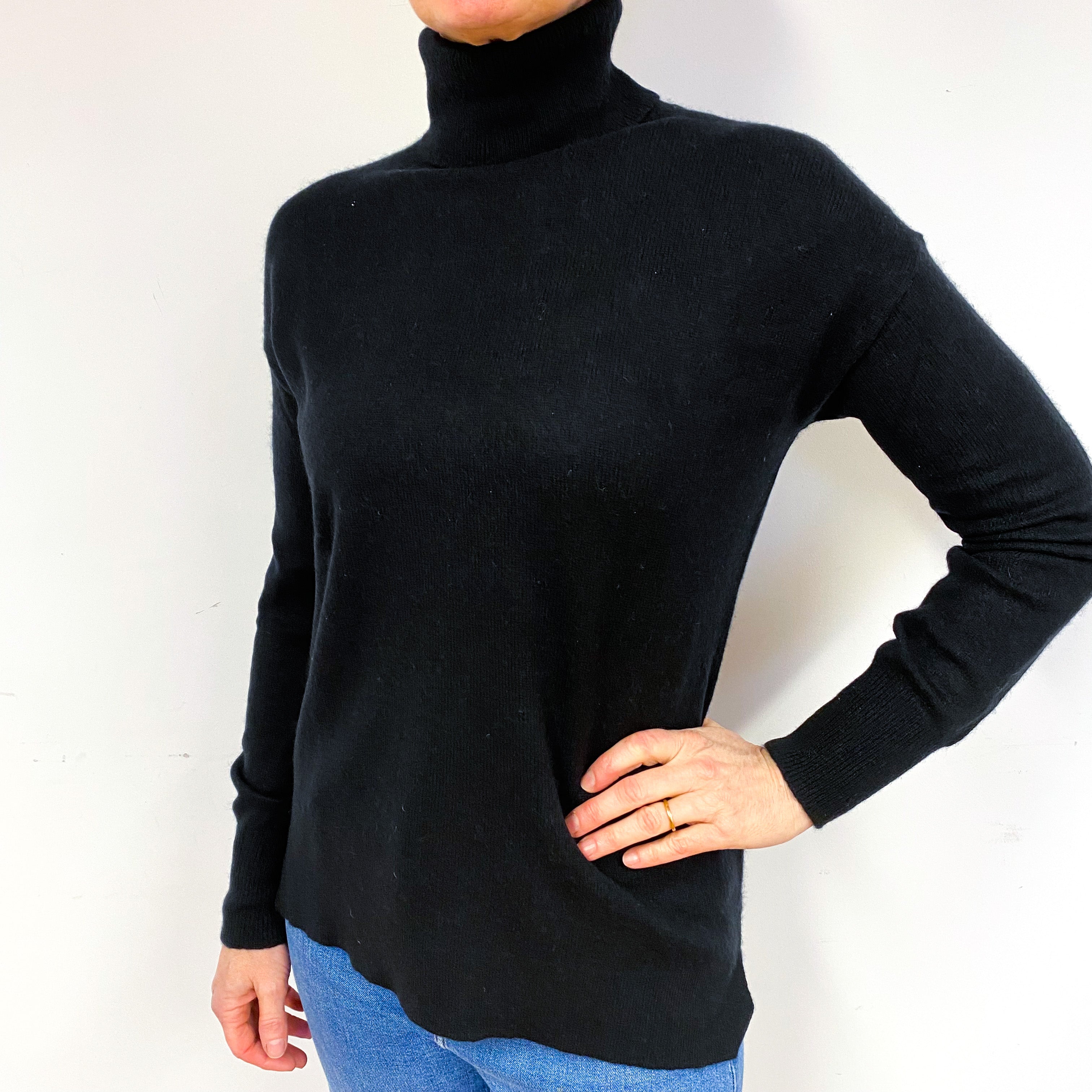 Black Cashmere Polo Neck Jumper Medium
