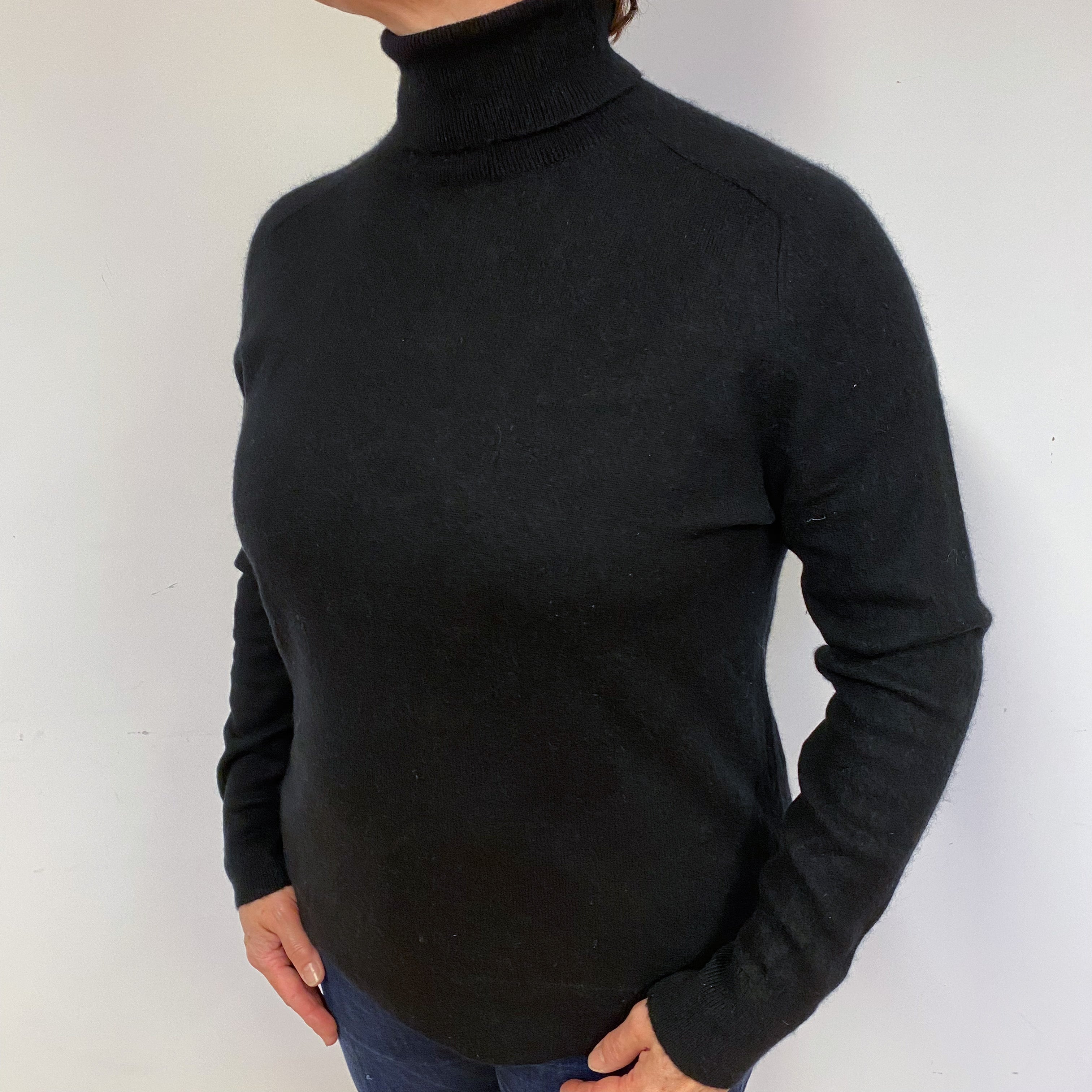 Black Cashmere Polo Neck Jumper Large