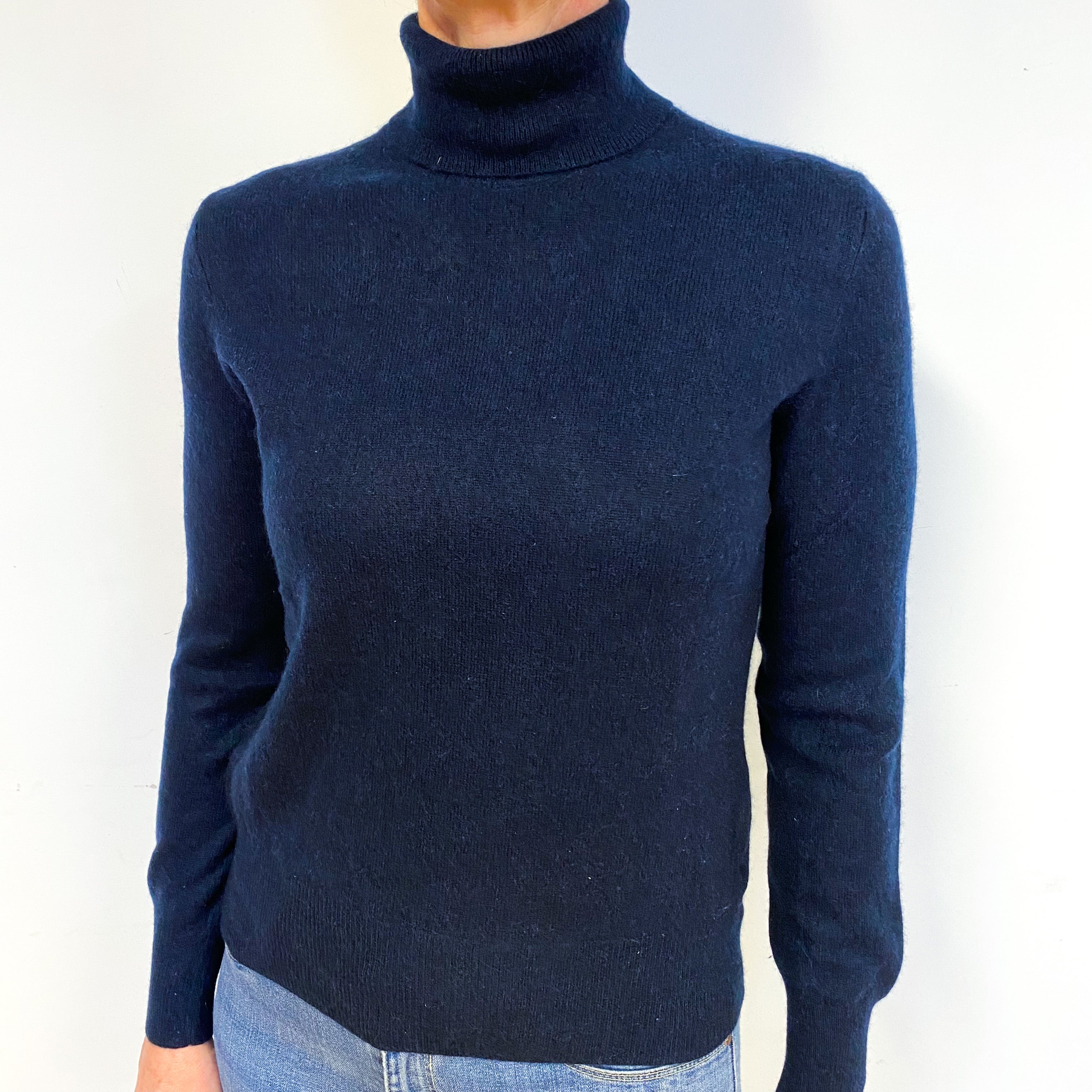 Navy Blue Cashmere Polo Neck Jumper Medium