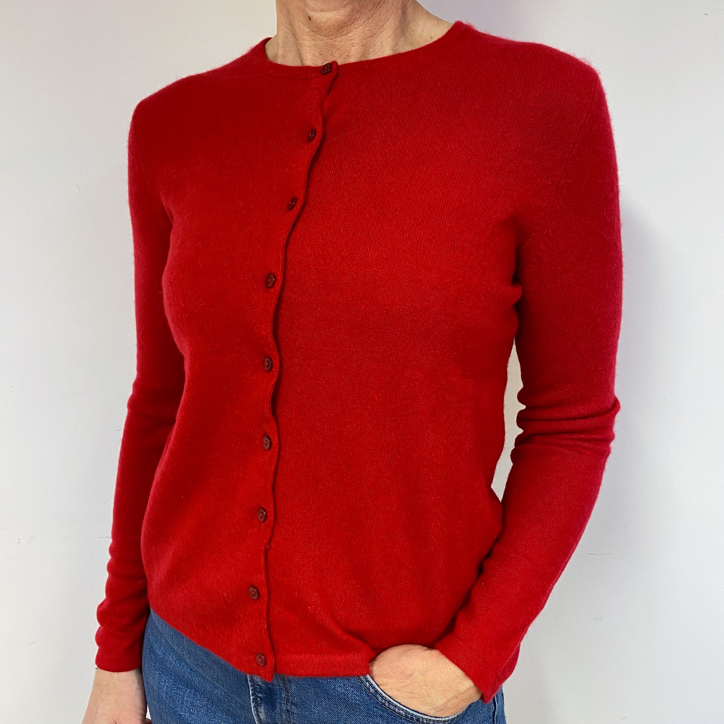 Berry Red Cashmere Crew Neck Cardigan Medium