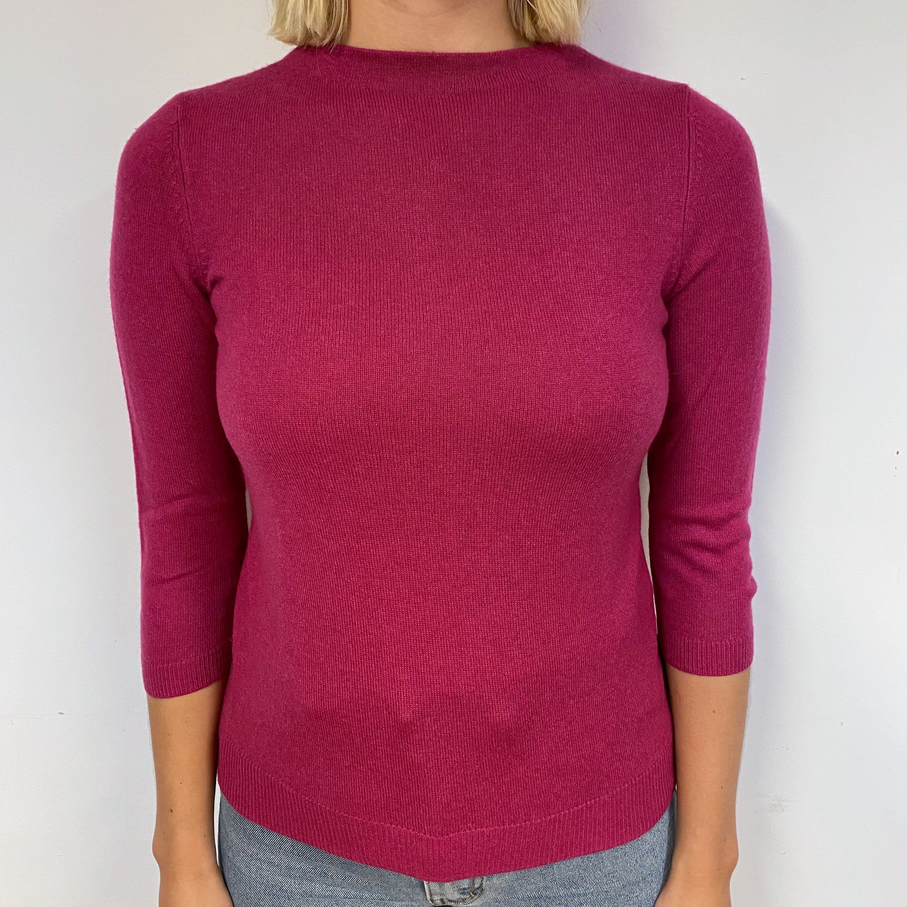 Magenta Pink Cashmere Crew Neck Jumper Small