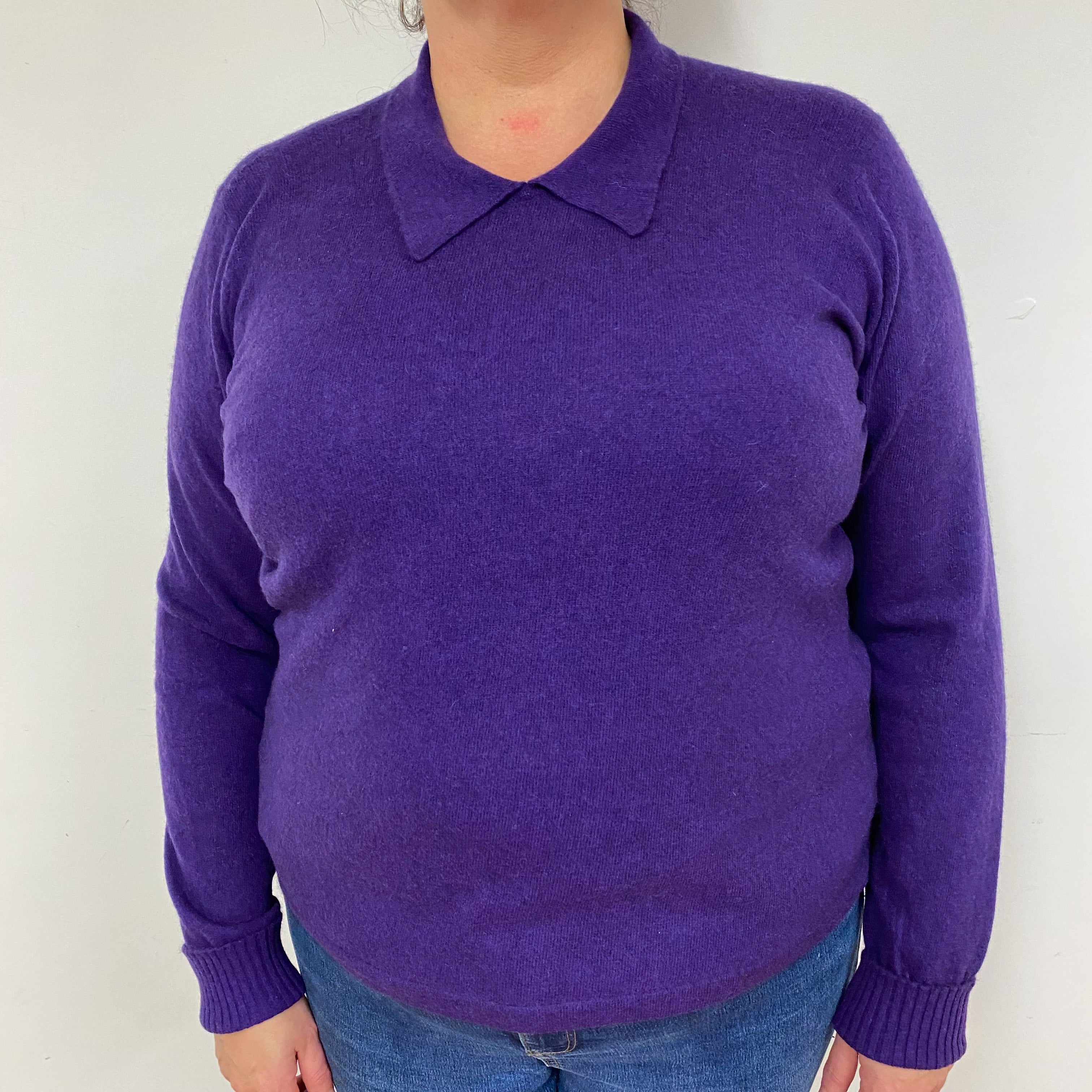 Purple Collared Cashmere Crew Neck Jumper Extra Large