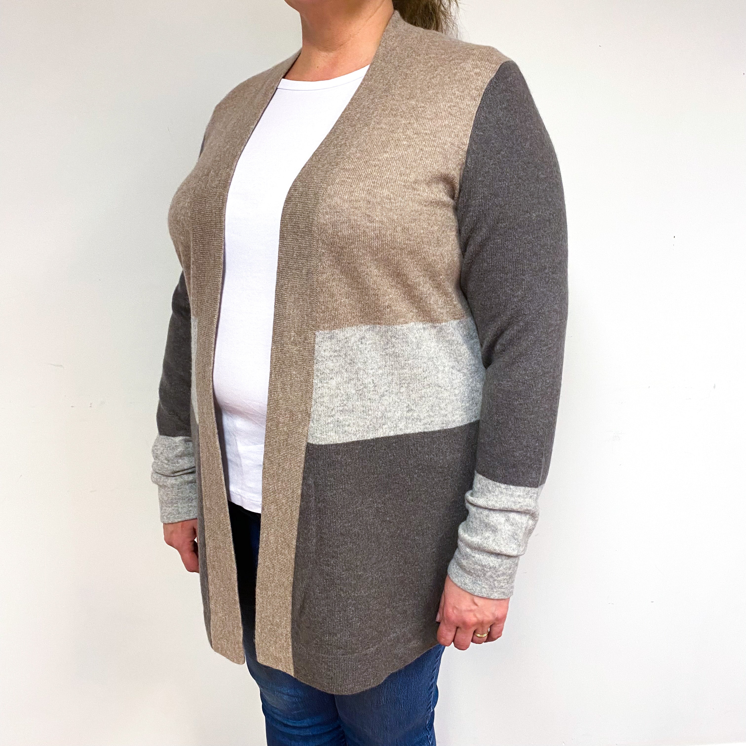 Mink and Mocha Brown Cashmere Edge-Edge Cardigan Extra Large