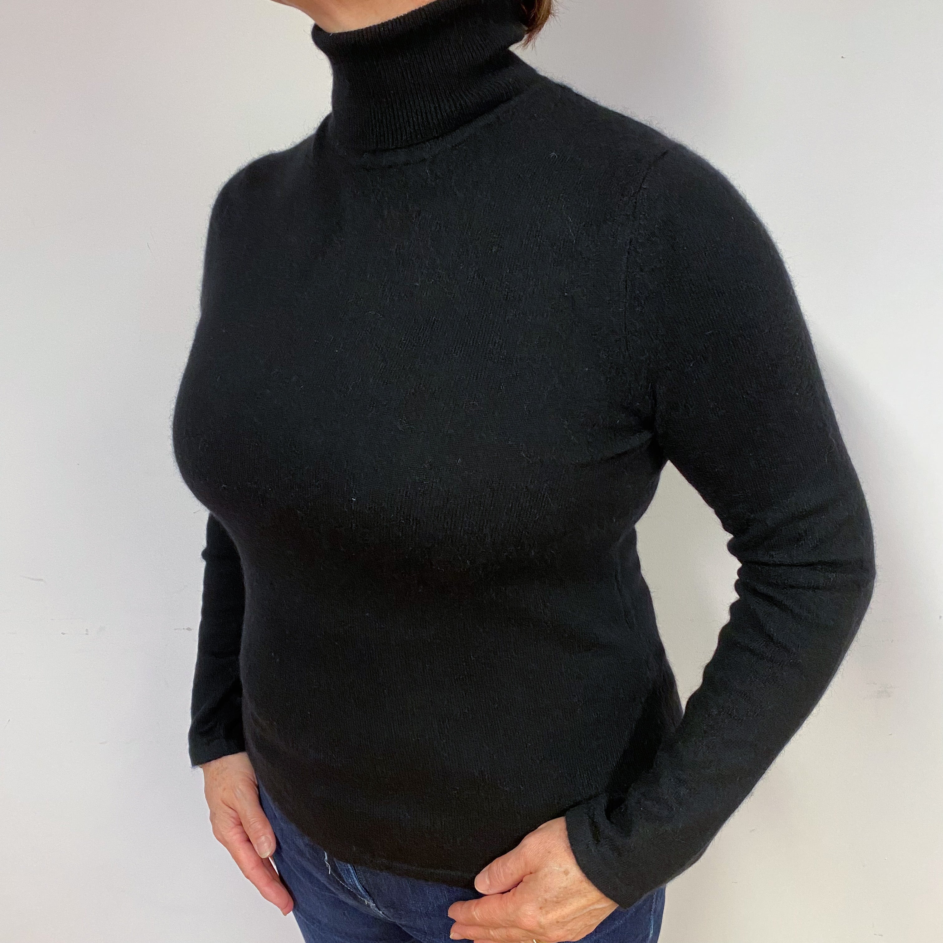 Black Cashmere Polo Neck Jumper Large