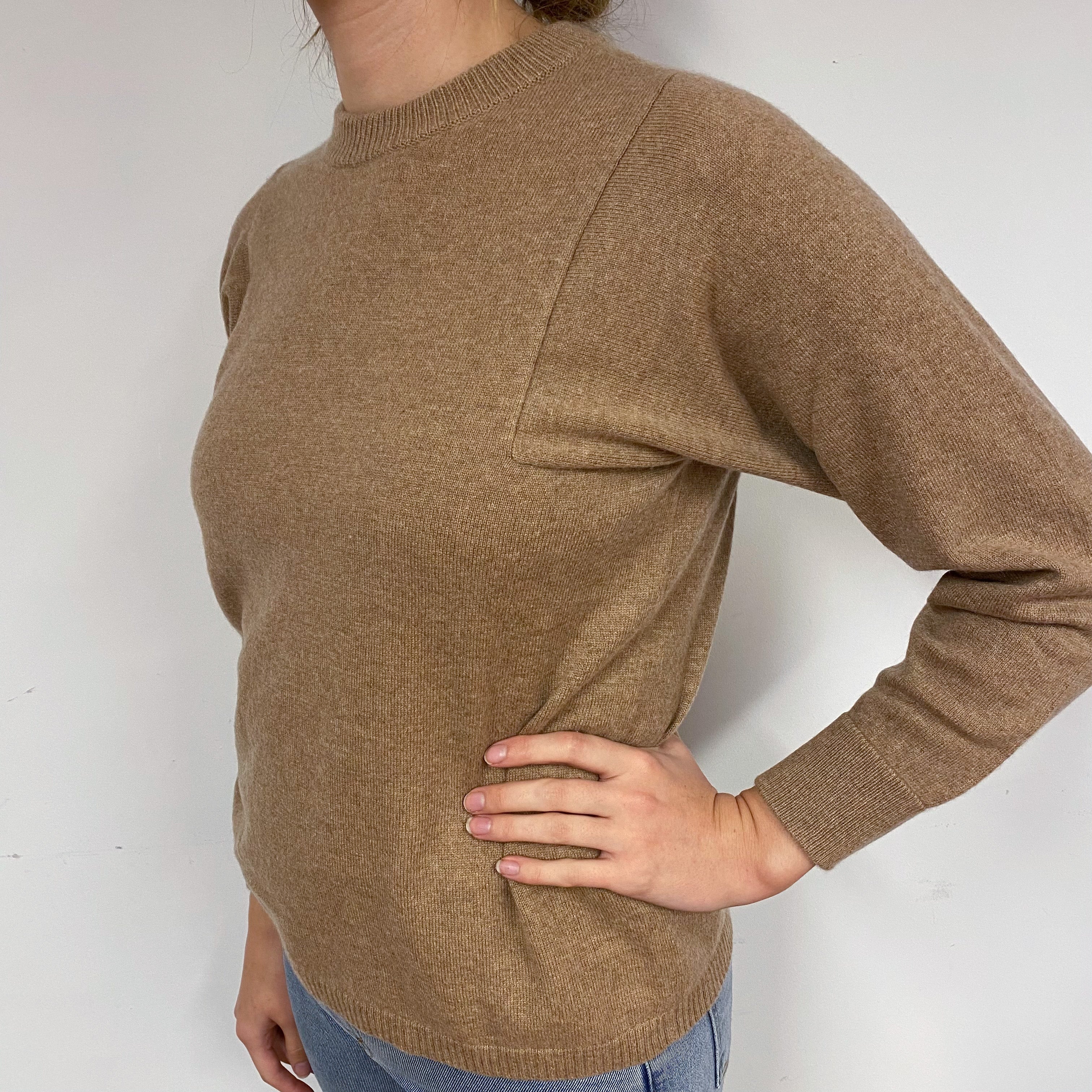 Camel Brown Cashmere Crew Neck Jumper Small
