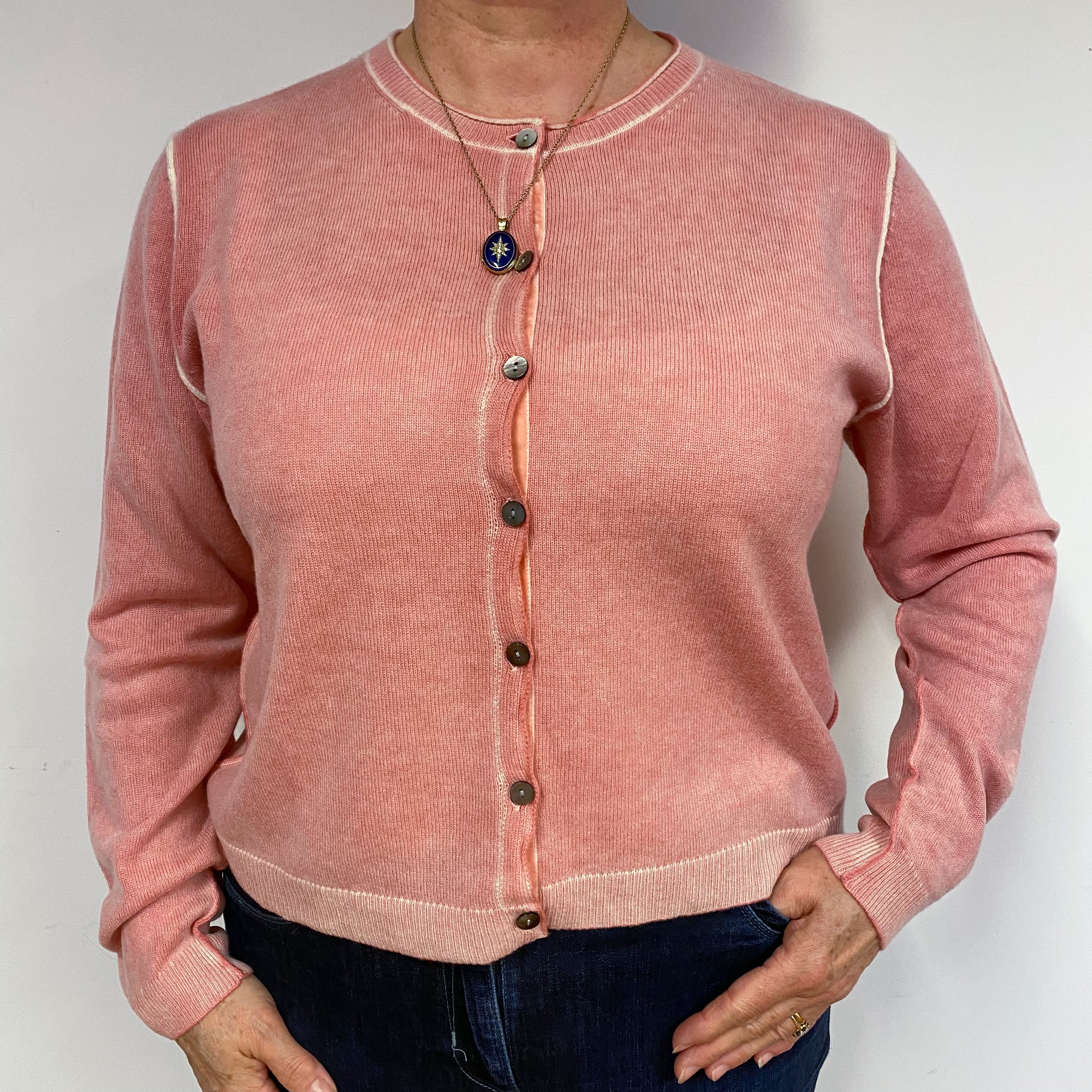 Coral Pink Cashmere Cardigan Large