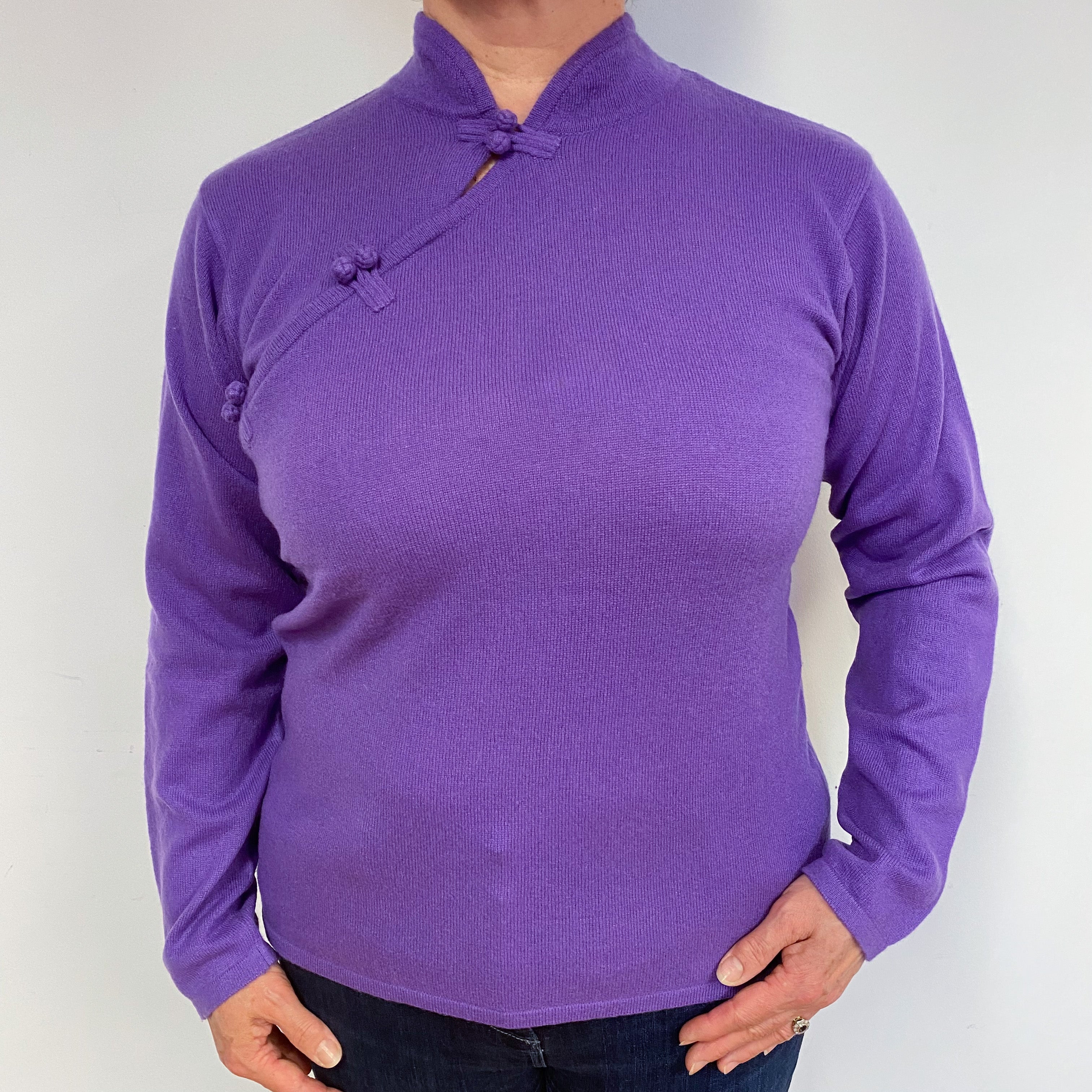Violet Purple Cashmere Mandarin Collar Jumper Large