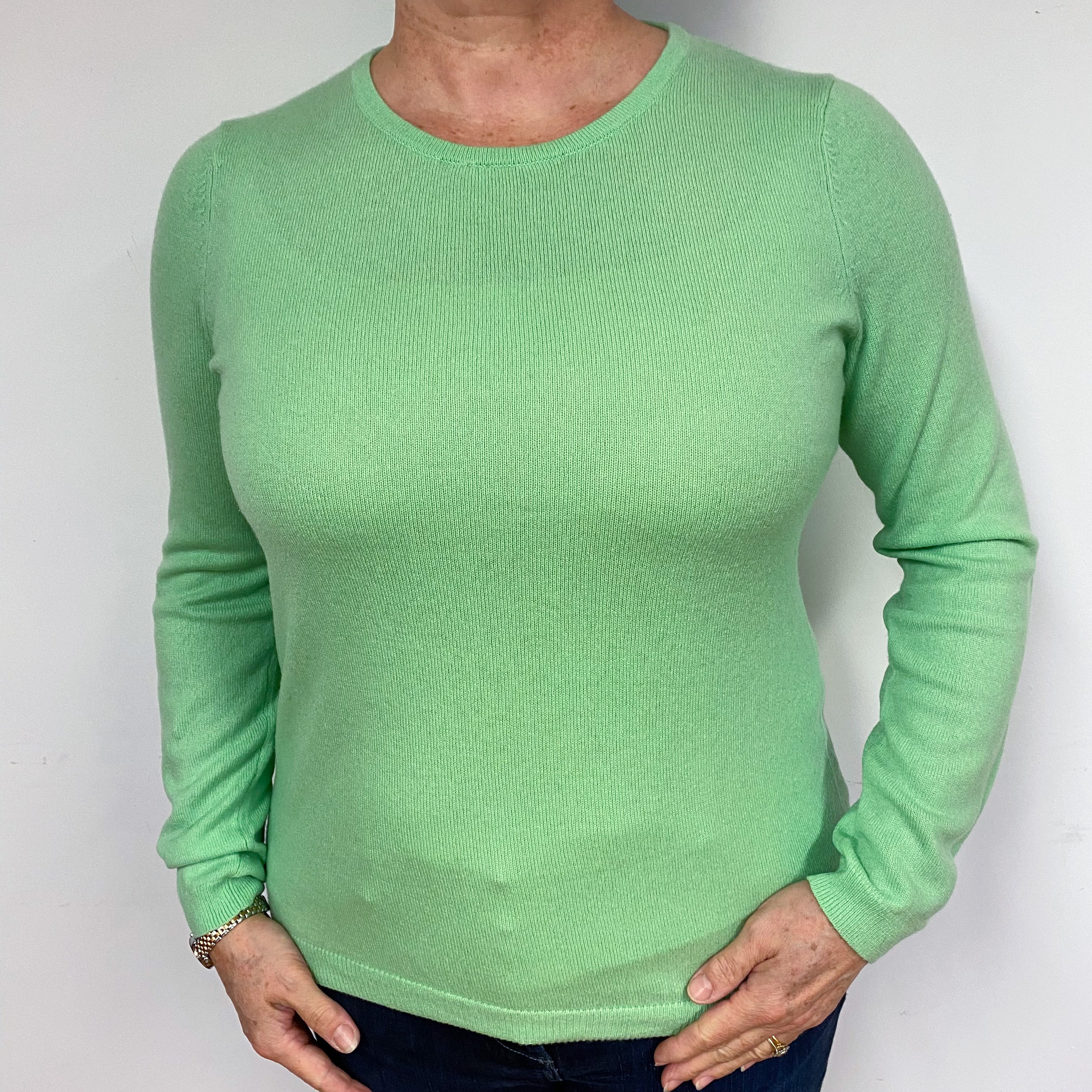 Spring Green Cashmere Crew Neck Jumper Large