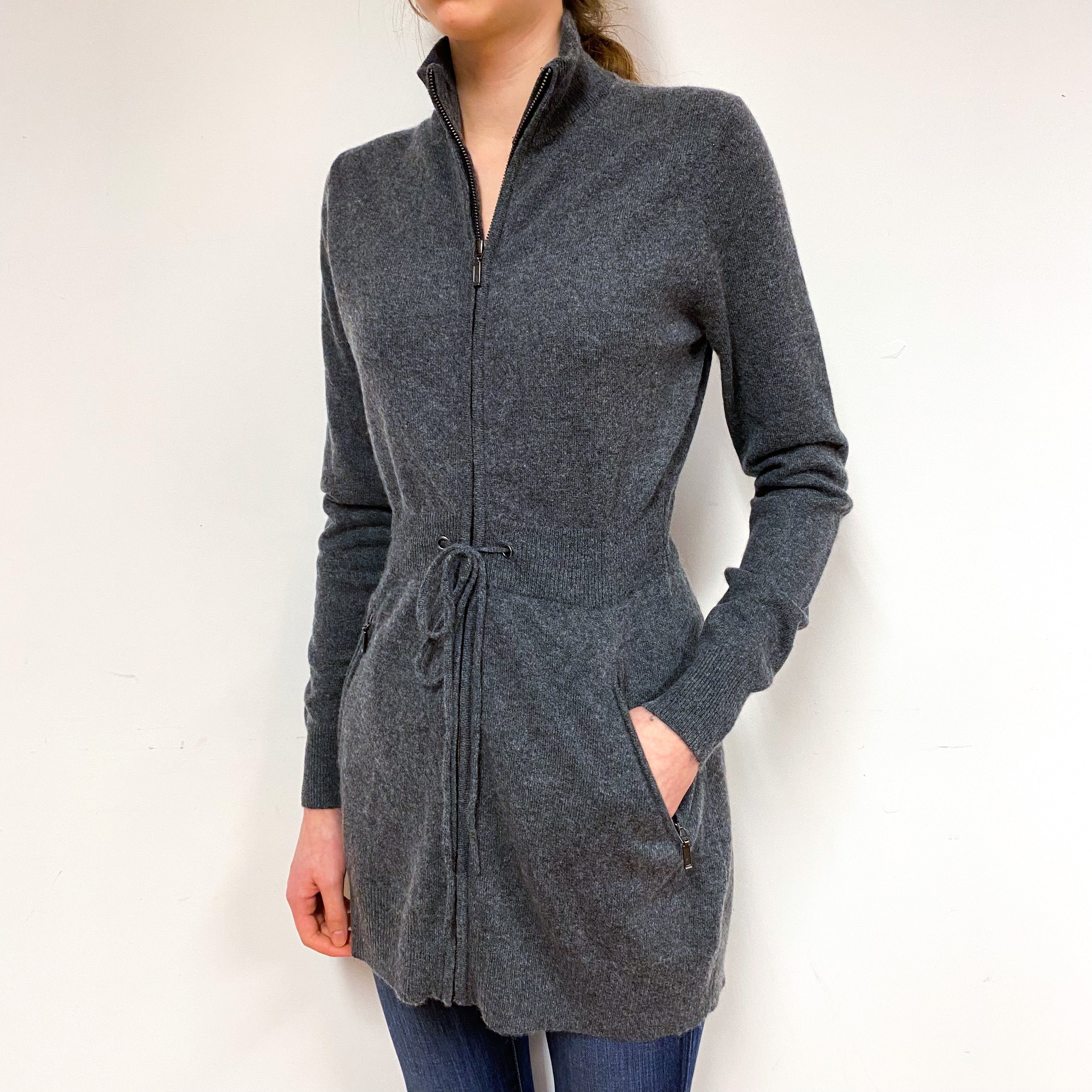 Slate Grey Cashmere Drawstring Jacket Extra Small